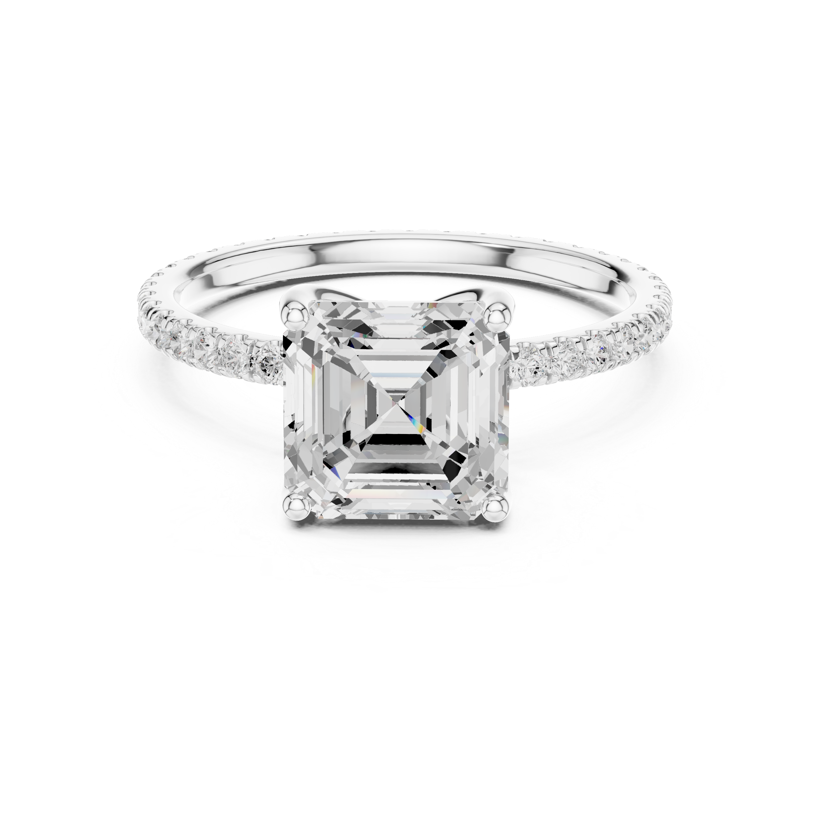 Asscher Cut Solitaire Engagement Ring with Pavé Diamond Band