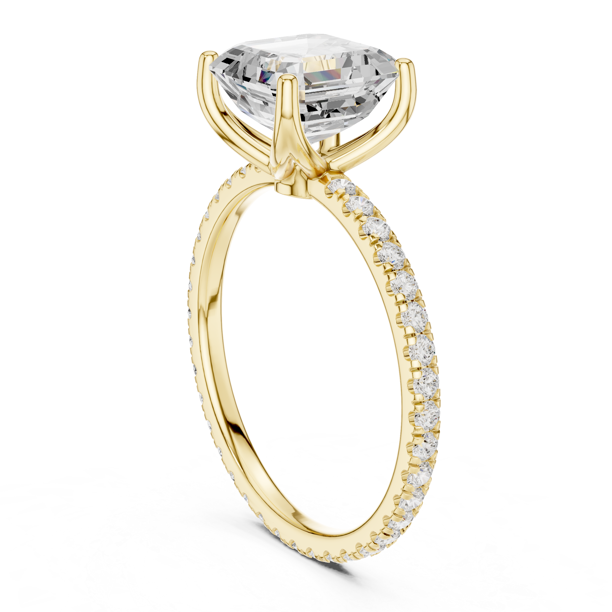 Asscher Cut Solitaire Engagement Ring with Pavé Diamond Band