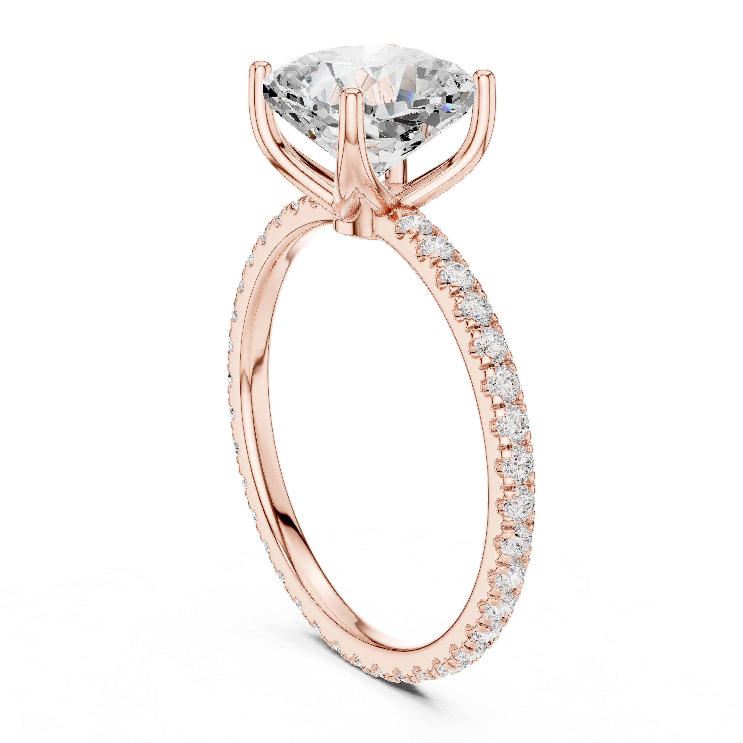 Cushion Cut Solitaire Engagement Ring with Pavé Diamond Band