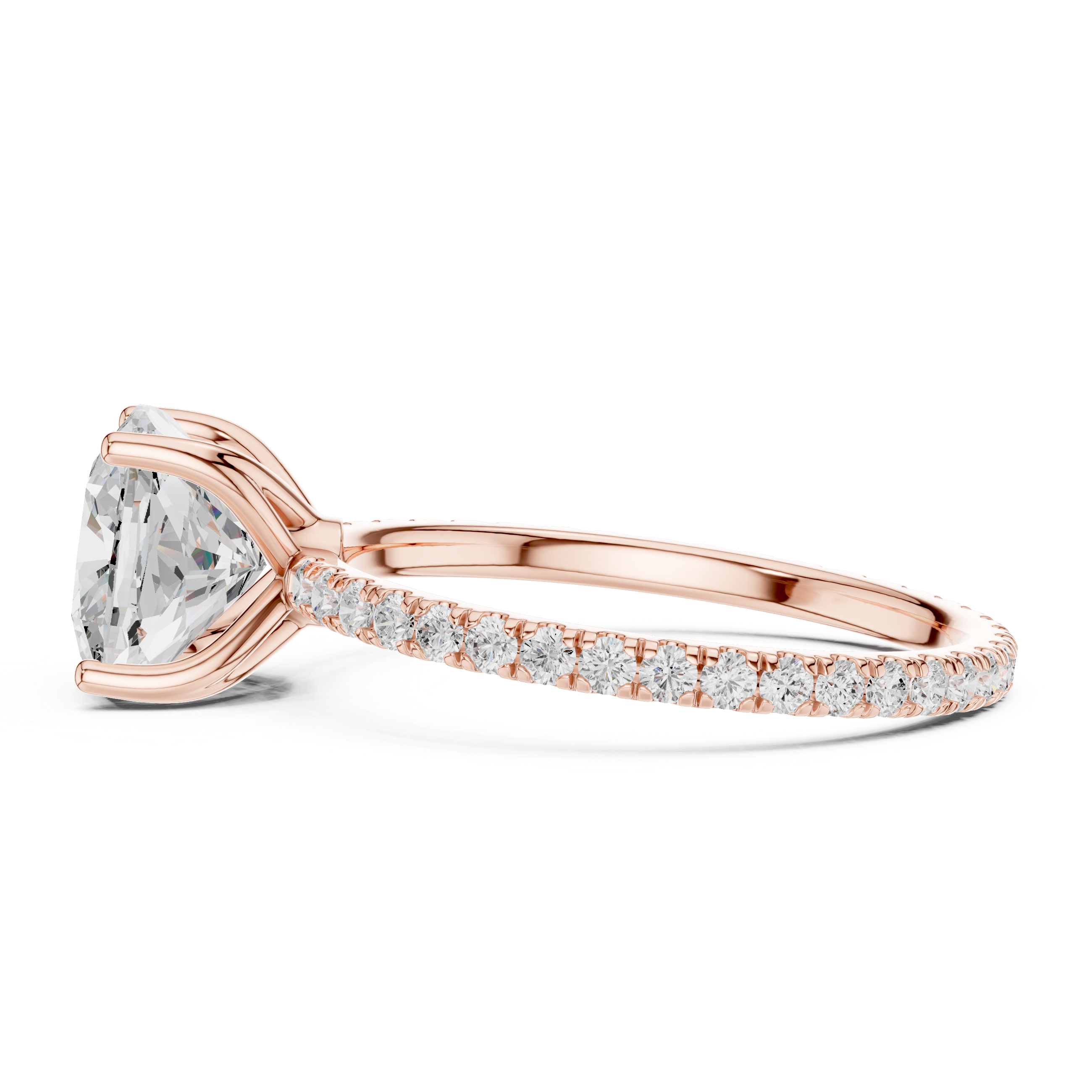 Cushion Cut Solitaire Engagement Ring with Pavé Diamond Band