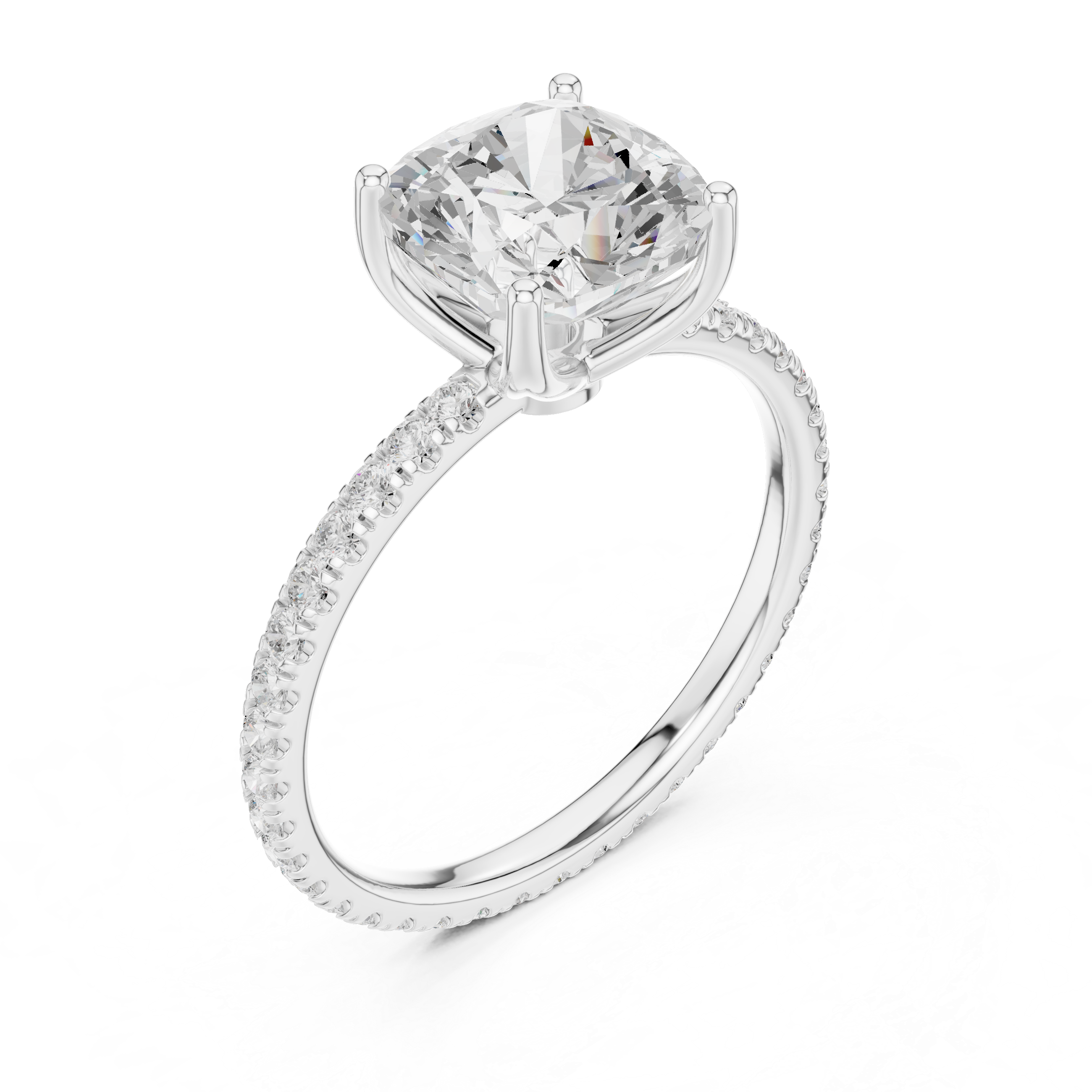 Cushion Cut Solitaire Engagement Ring with Pavé Diamond Band