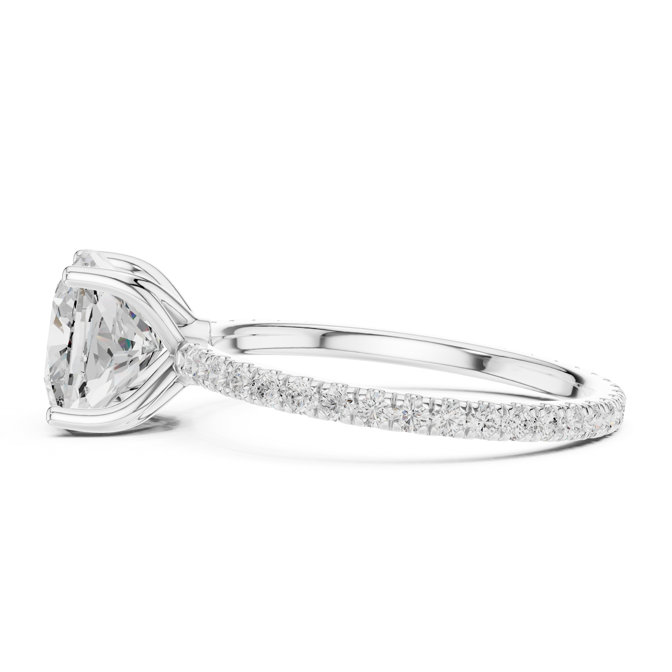 Cushion Cut Solitaire Engagement Ring with Pavé Diamond Band