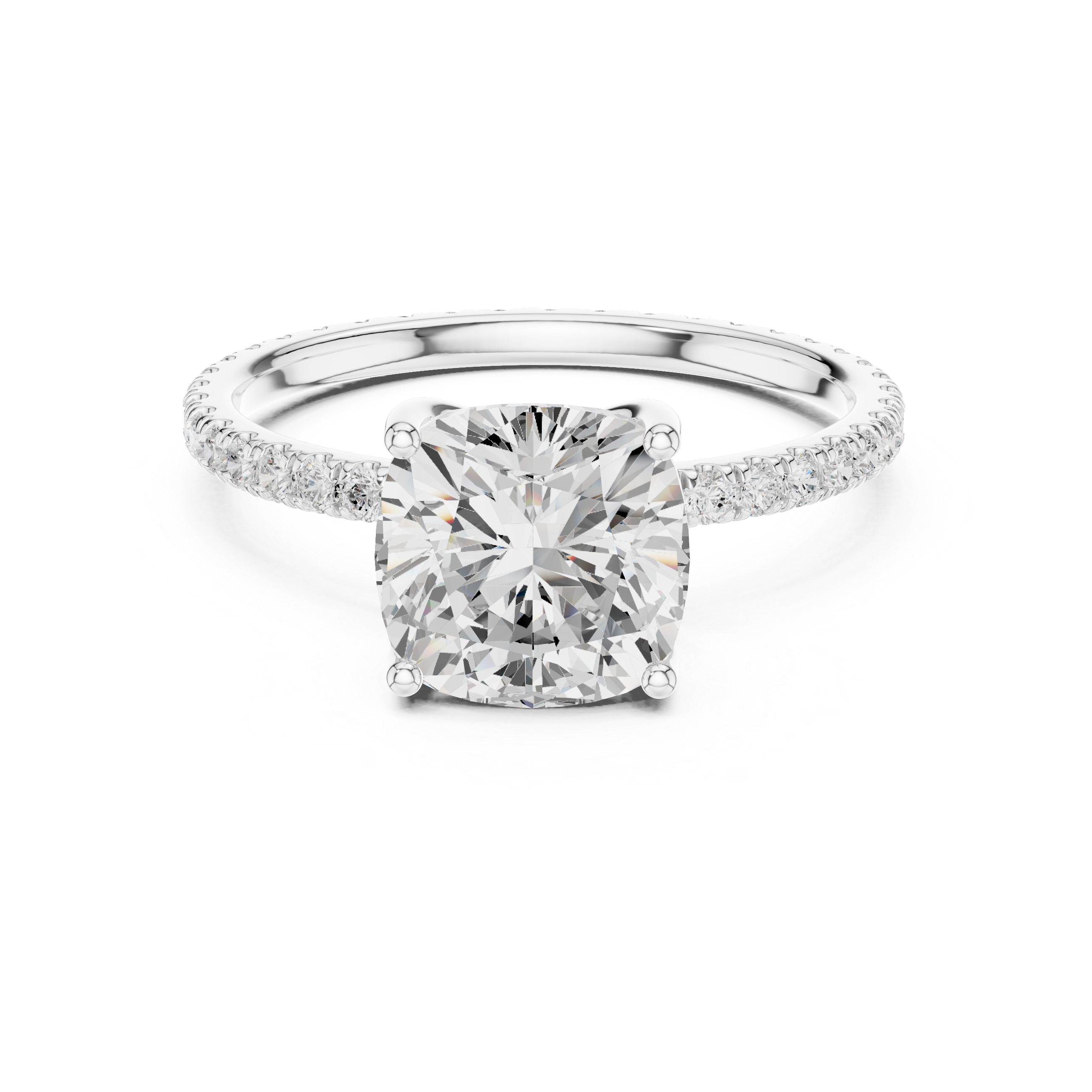 Cushion Cut Solitaire Engagement Ring with Pavé Diamond Band