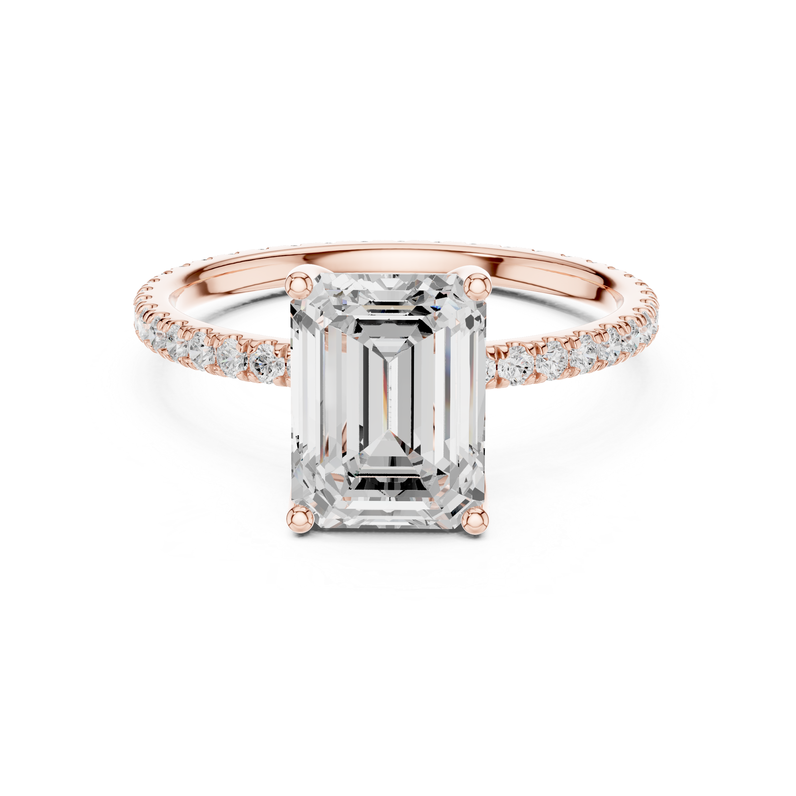 Emerald Cut Solitaire Engagement Ring with Pavé Diamond Band