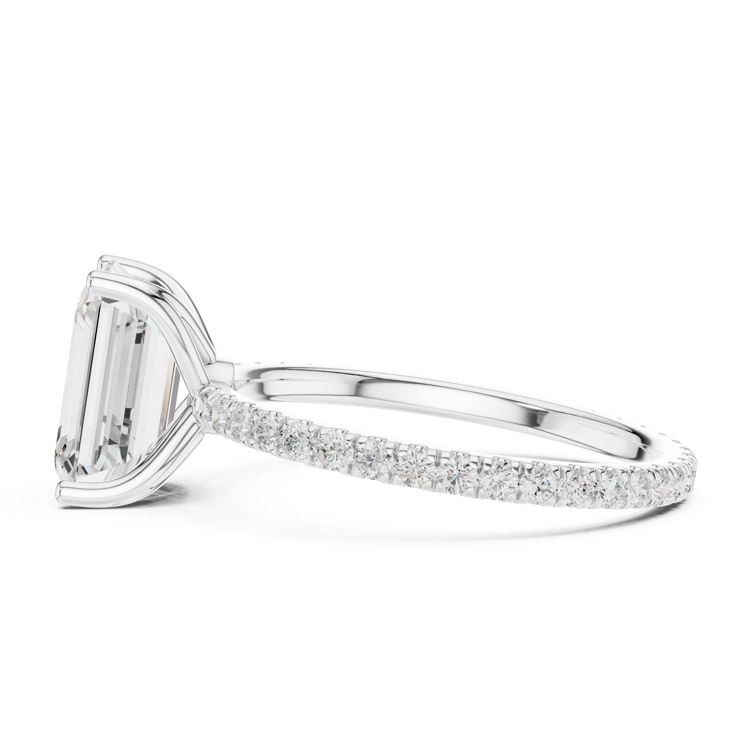 Emerald Cut Solitaire Engagement Ring with Pavé Diamond Band