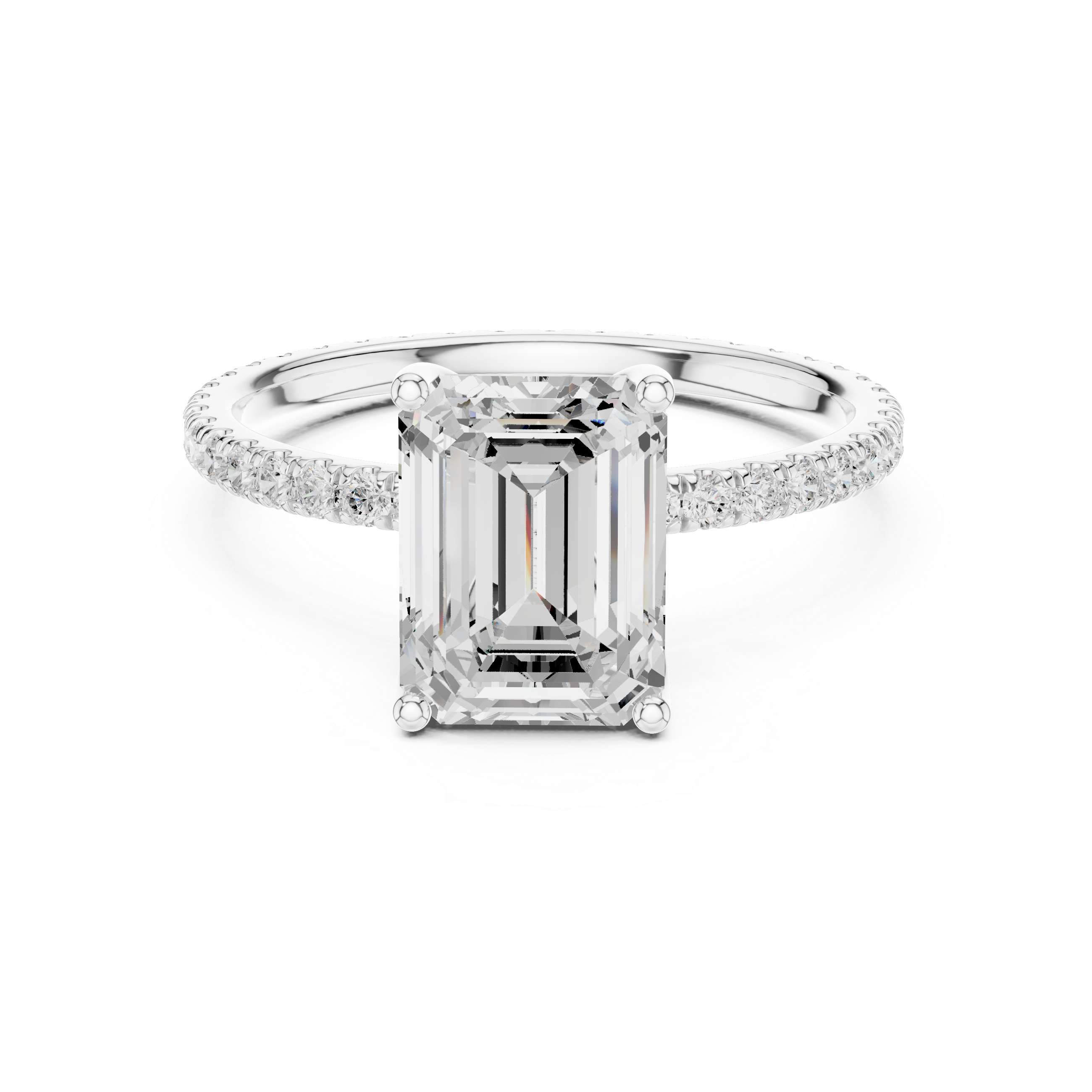 Emerald Cut Solitaire Engagement Ring with Pavé Diamond Band