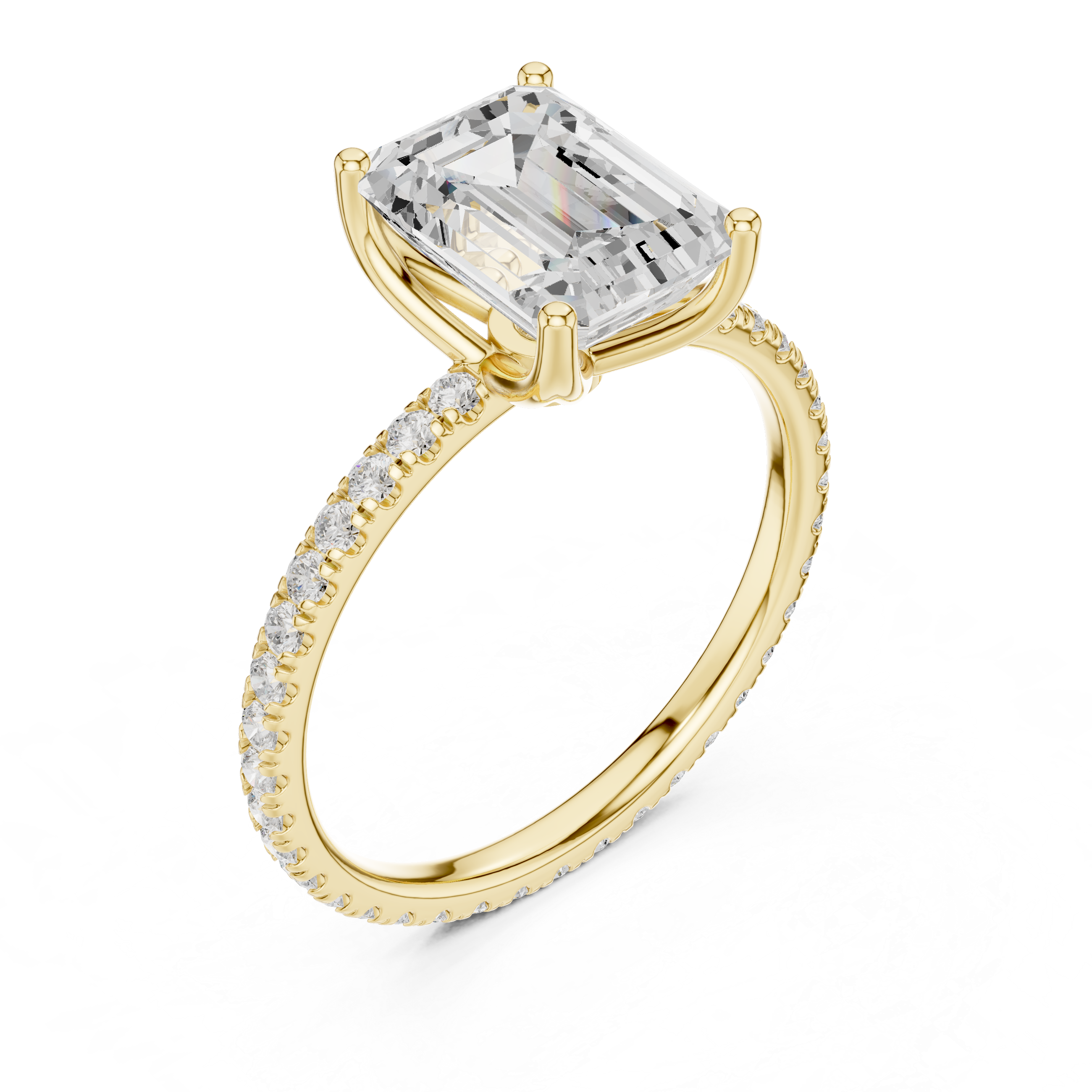 Emerald Cut Solitaire Engagement Ring with Pavé Diamond Band