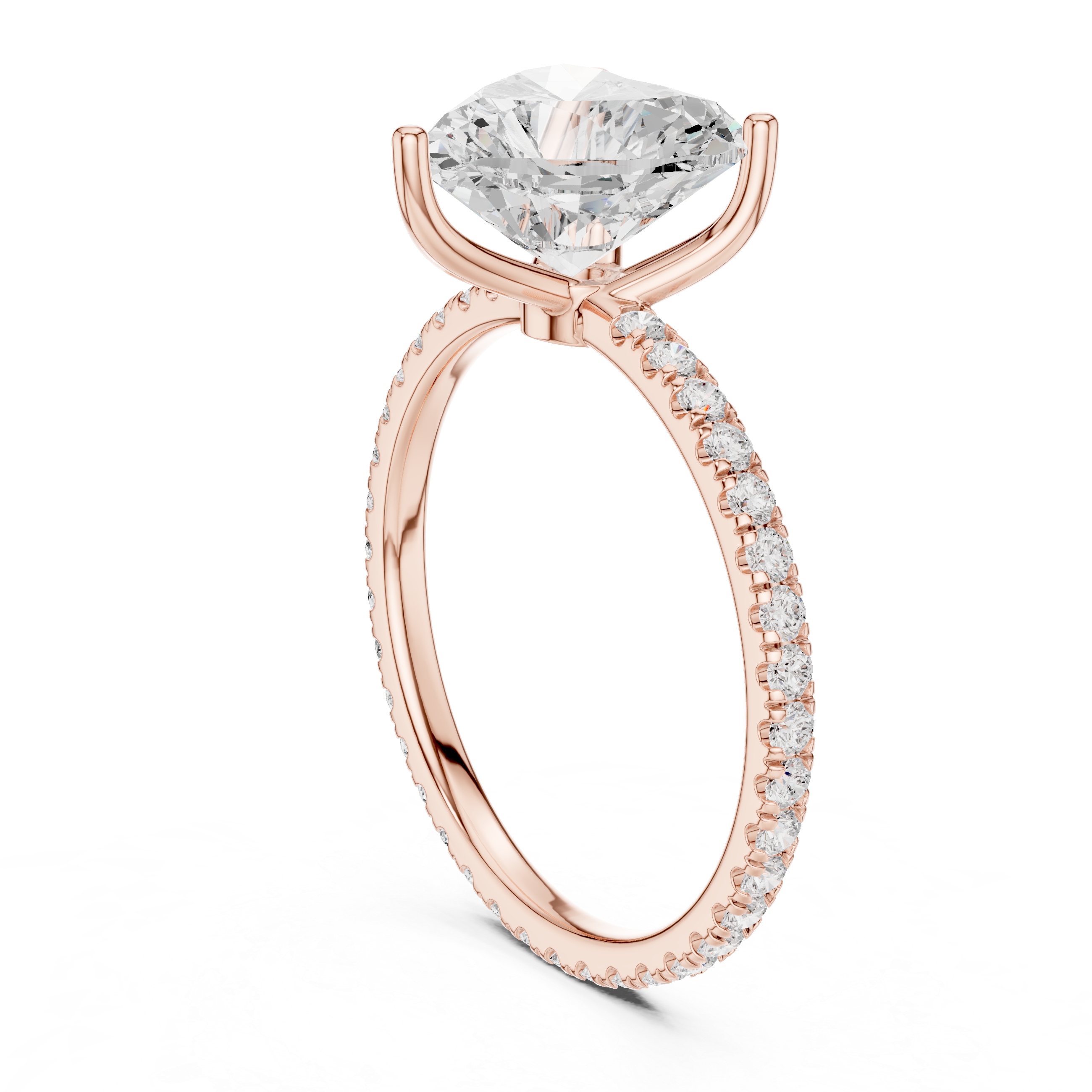 Heart Cut Solitaire Engagement Ring with Pavé Diamond Band