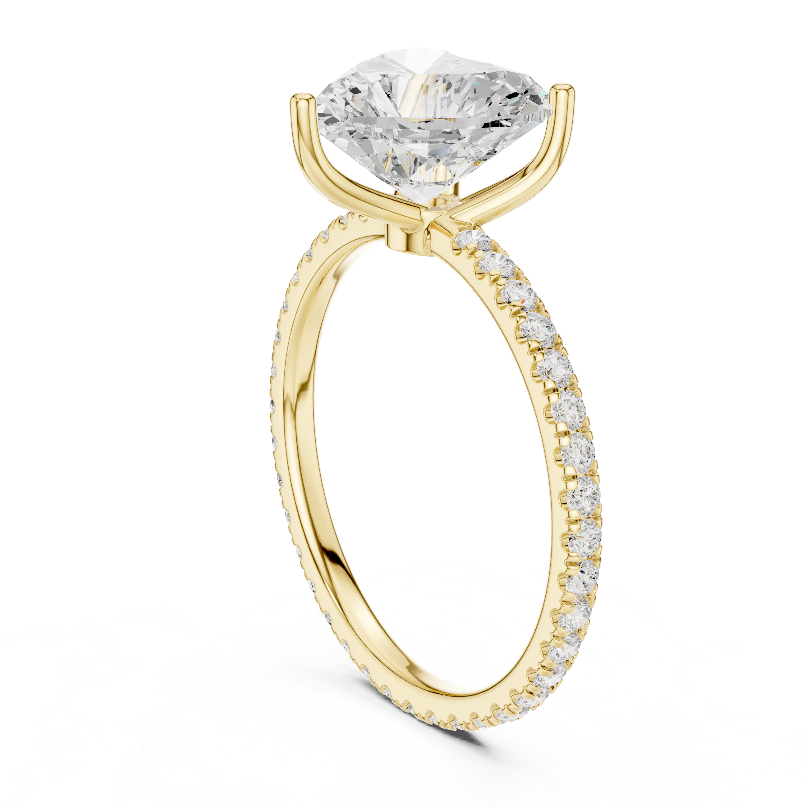 Heart Cut Solitaire Engagement Ring with Pavé Diamond Band