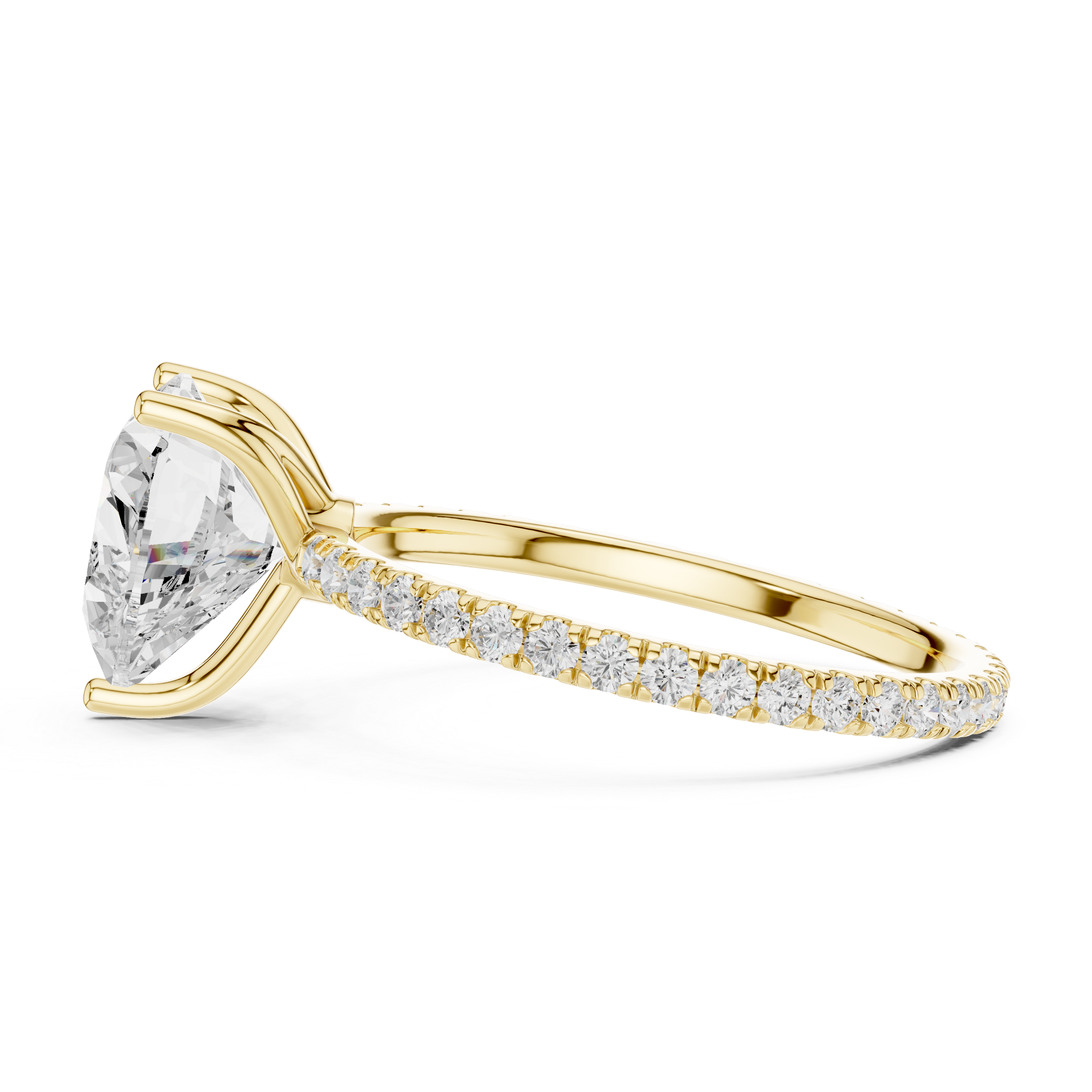 Heart Cut Solitaire Engagement Ring with Pavé Diamond Band