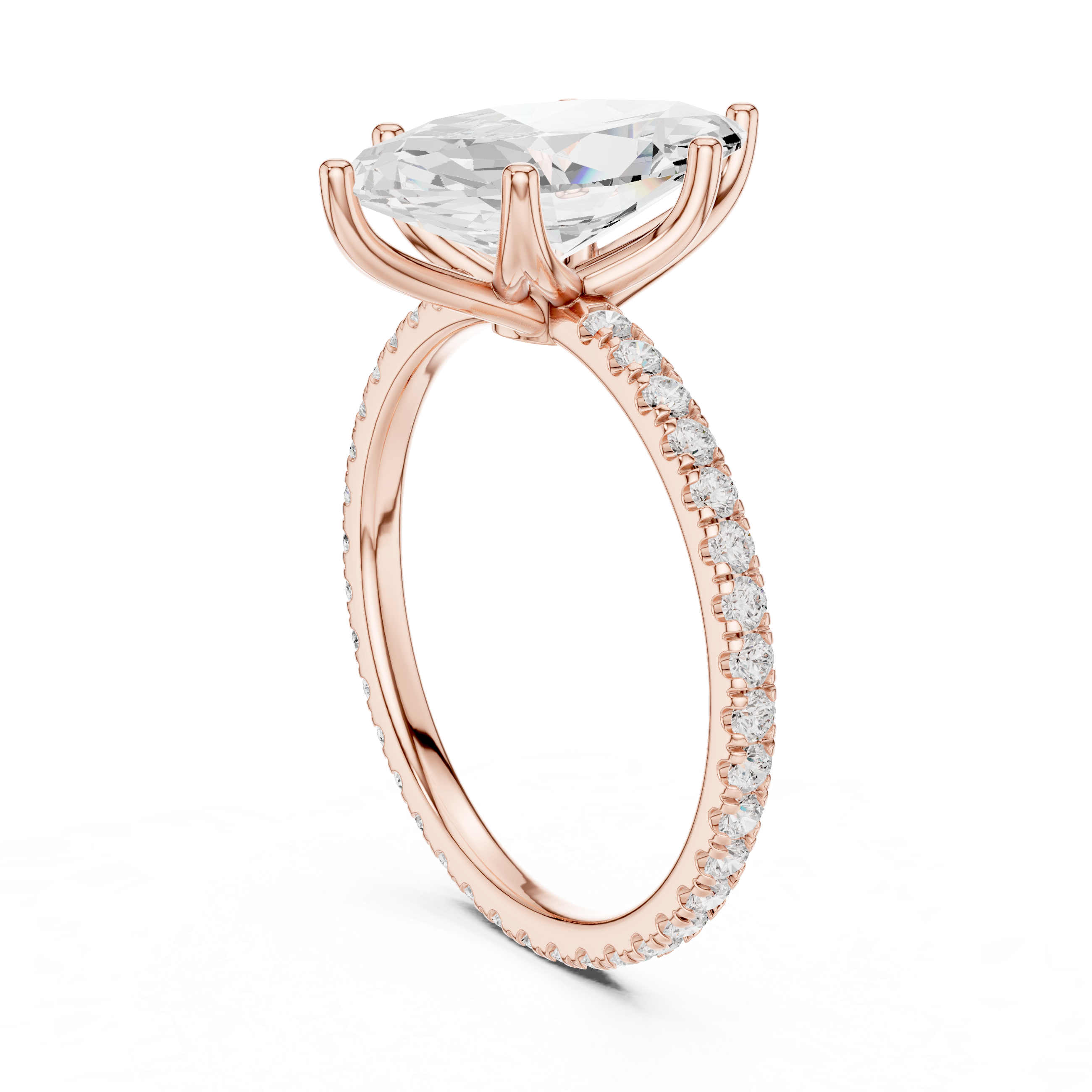 Marquise Cut Solitaire Engagement Ring with Pavé Diamond Band