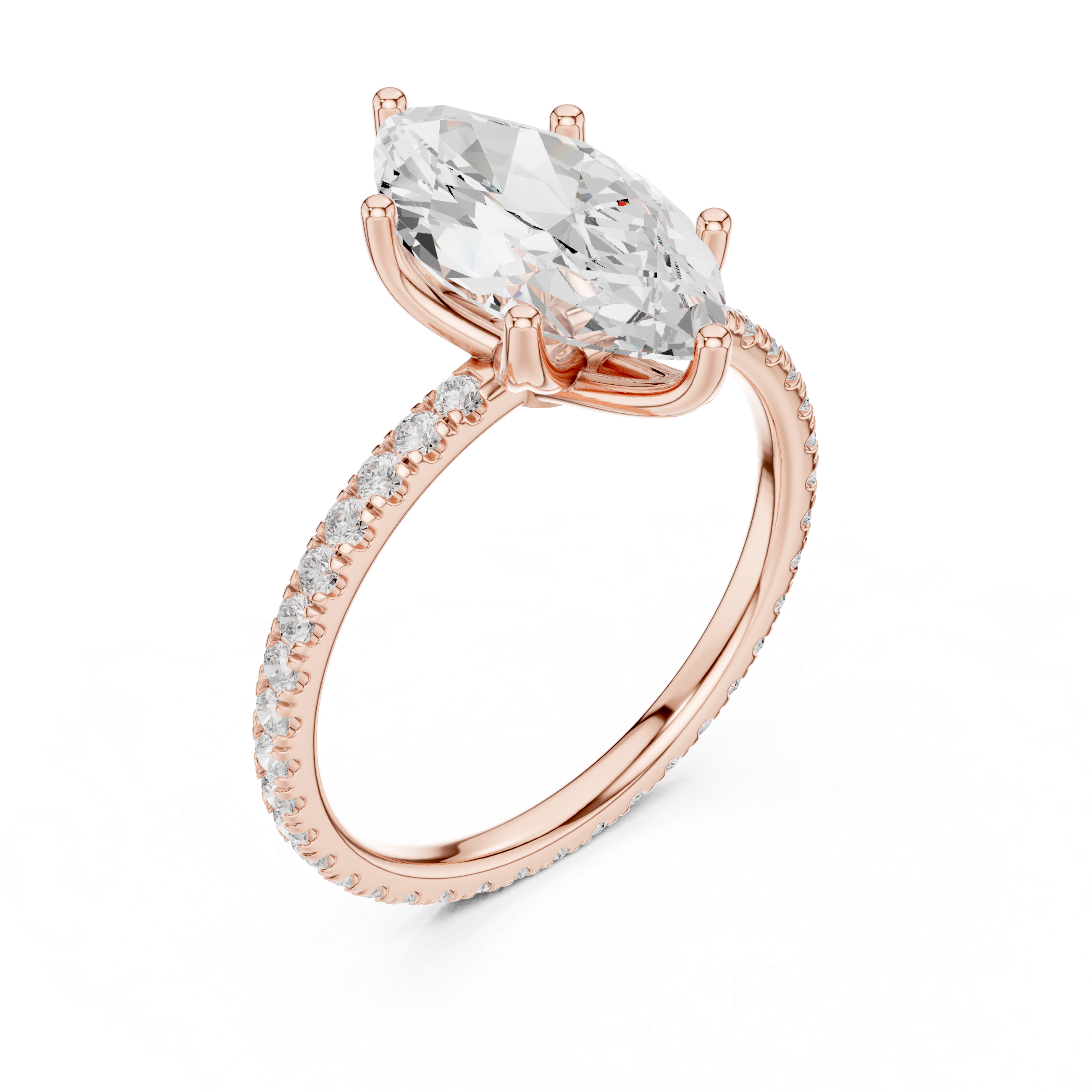 Marquise Cut Solitaire Engagement Ring with Pavé Diamond Band