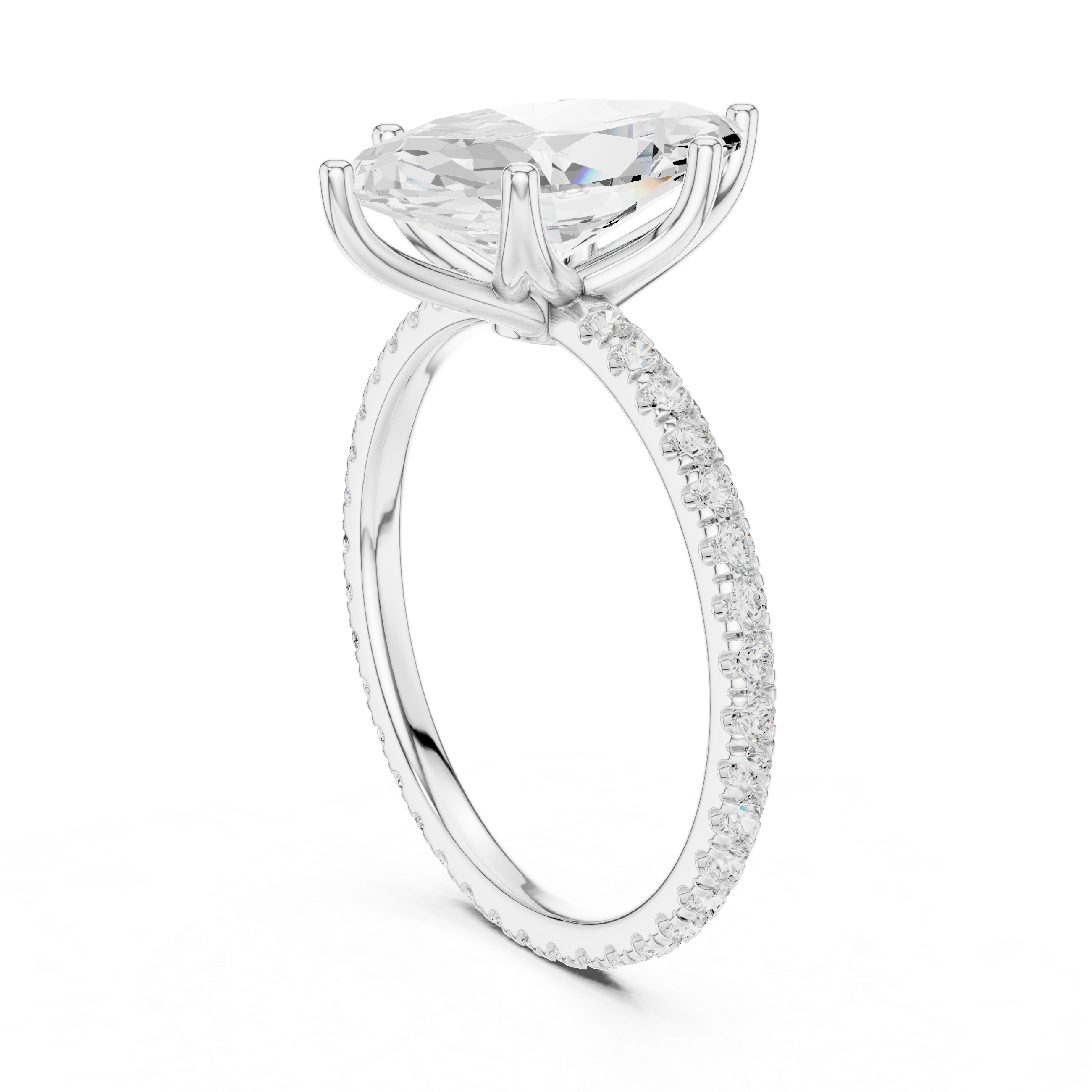 Marquise Cut Solitaire Engagement Ring with Pavé Diamond Band