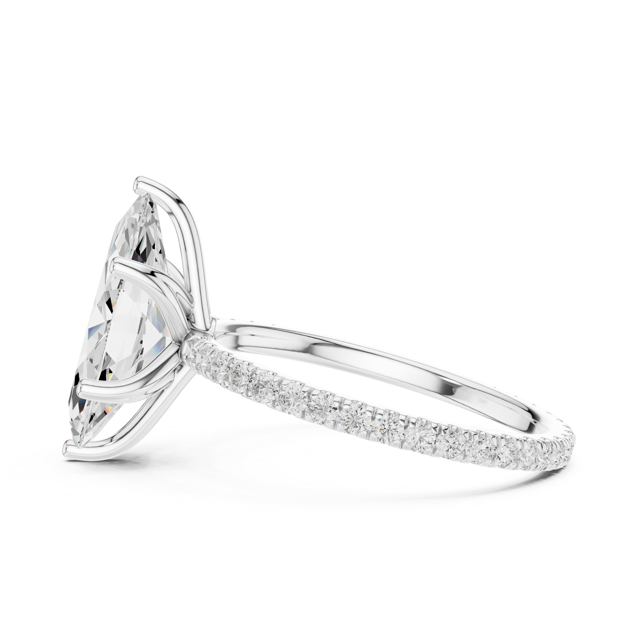 Marquise Cut Solitaire Engagement Ring with Pavé Diamond Band