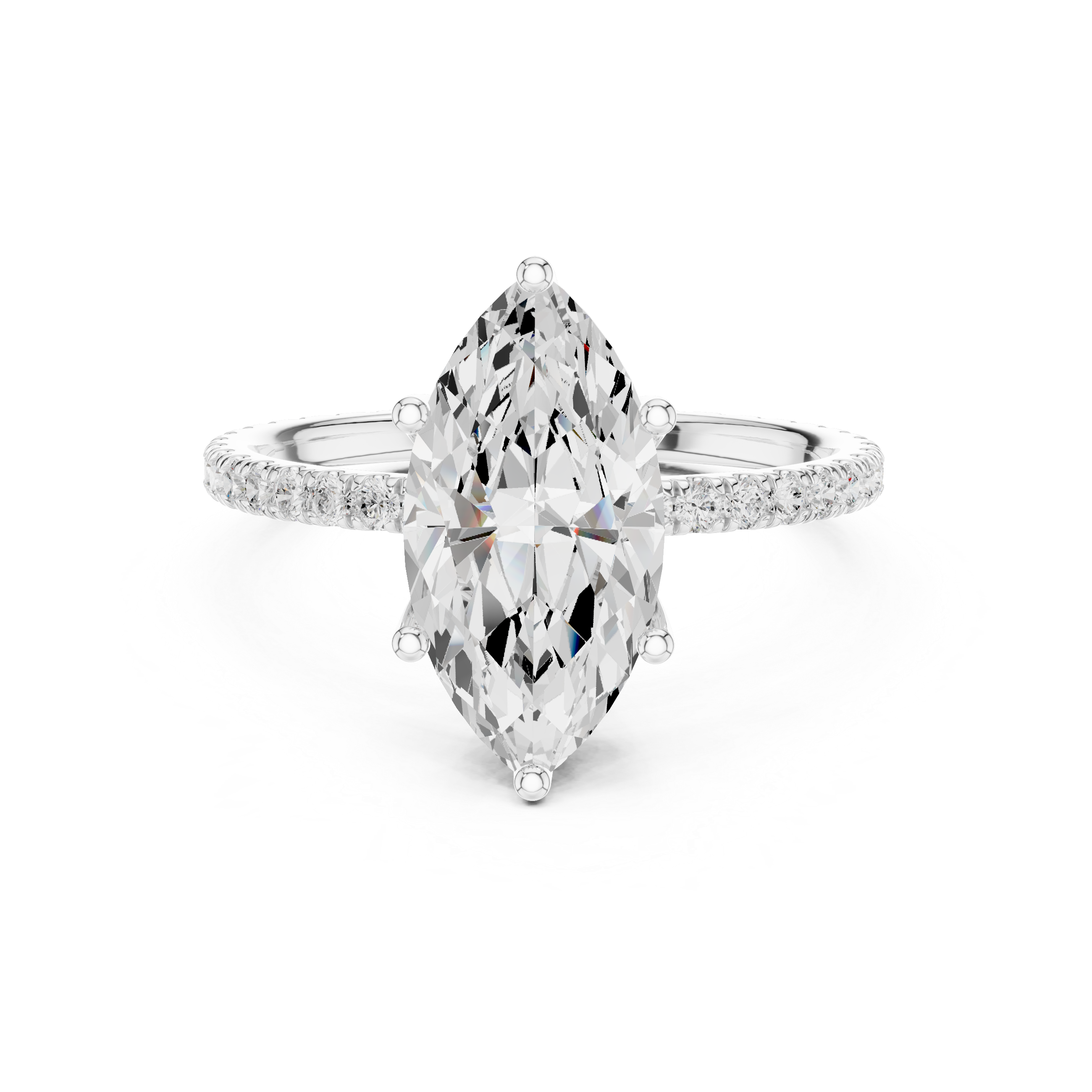 Marquise Cut Solitaire Engagement Ring with Pavé Diamond Band