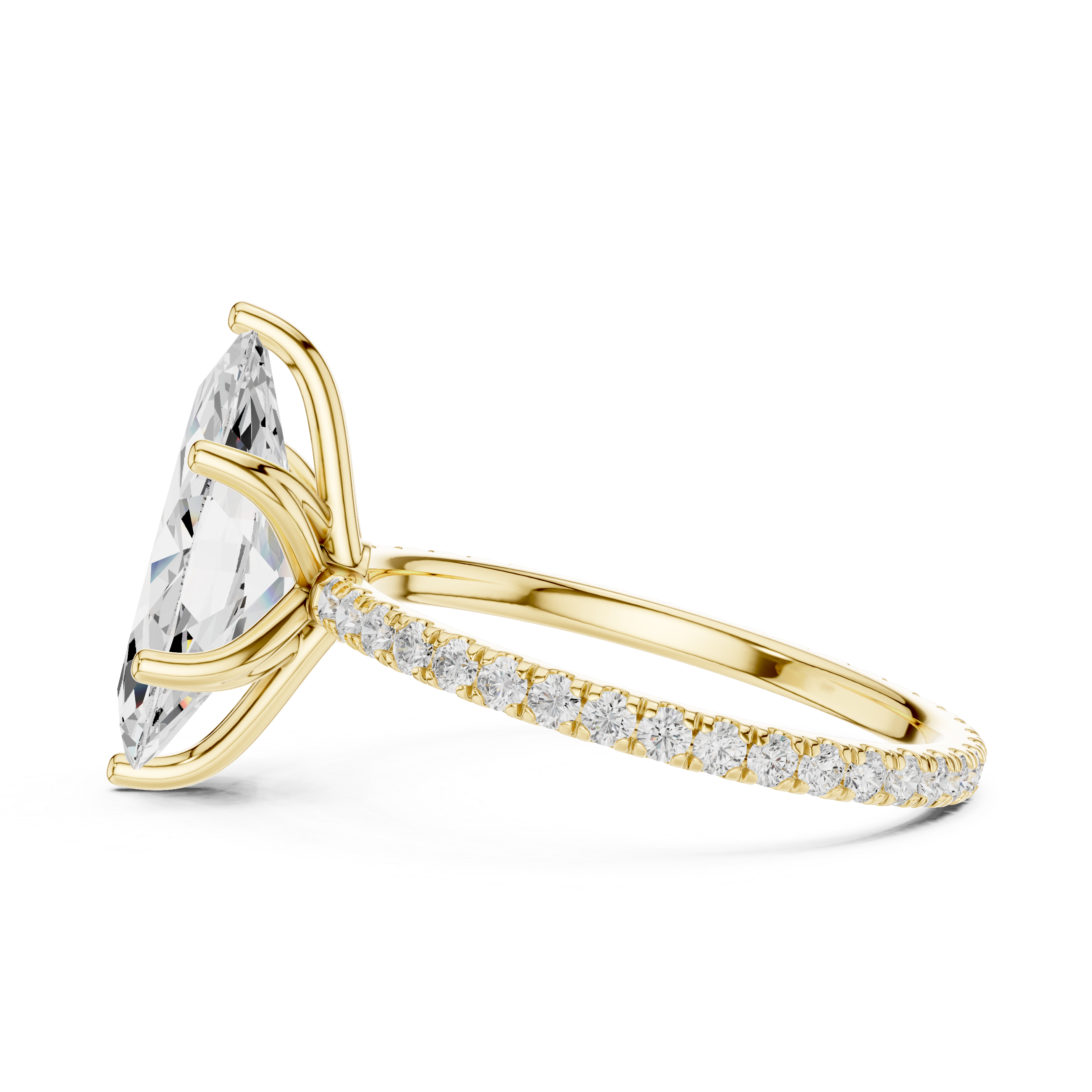 Marquise Cut Solitaire Engagement Ring with Pavé Diamond Band