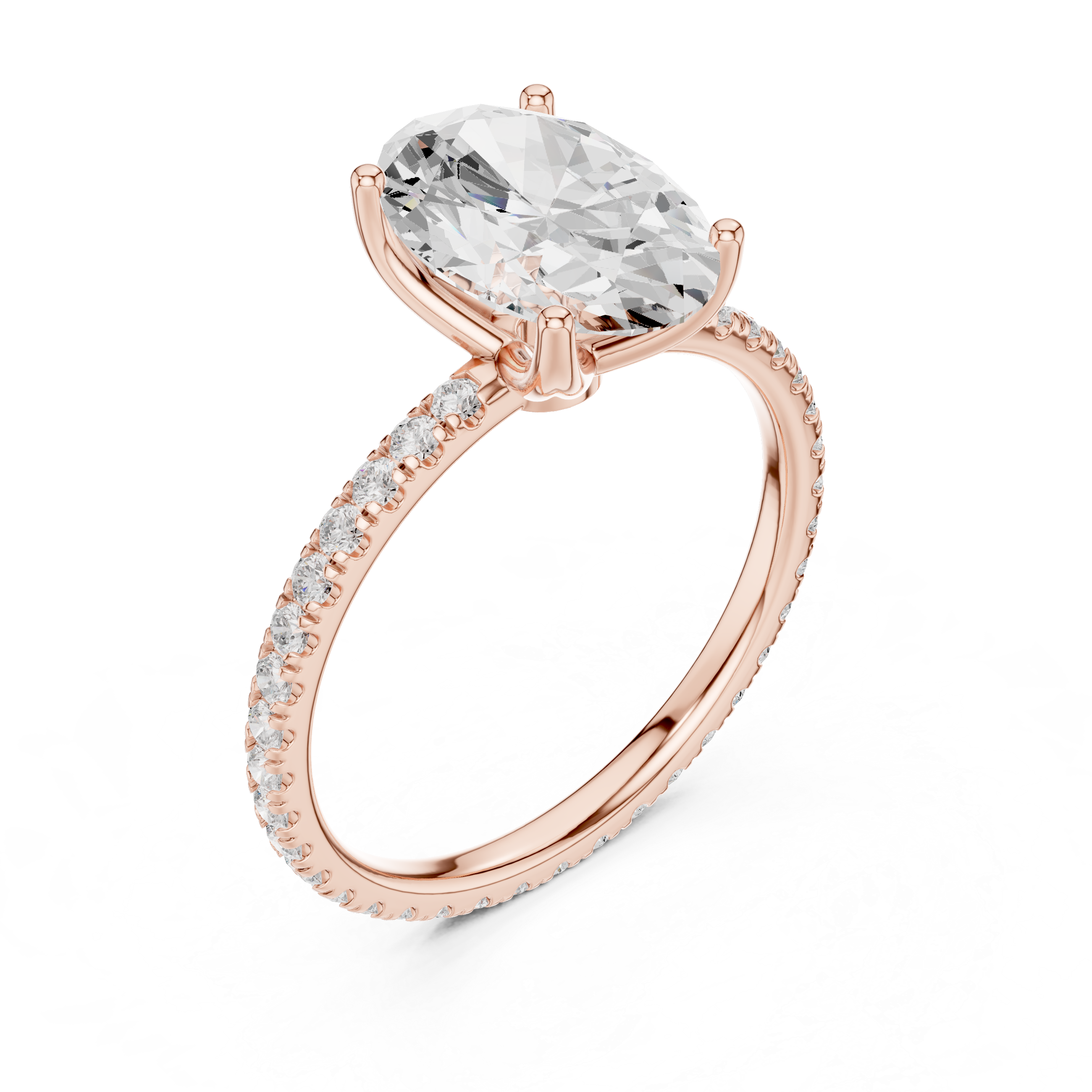 Oval Cut Solitaire Engagement Ring with Pavé Diamond Band