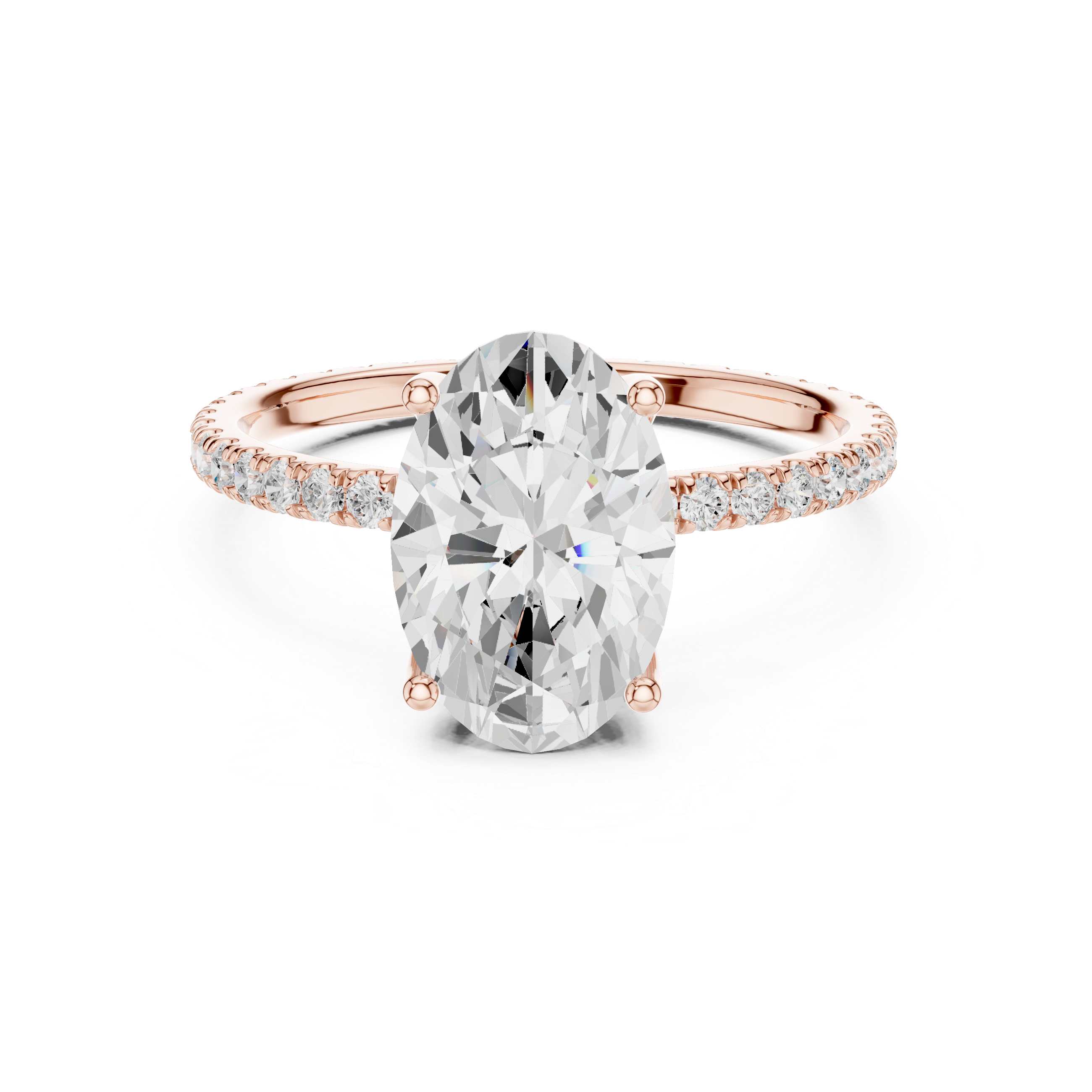 Oval Cut Solitaire Engagement Ring with Pavé Diamond Band