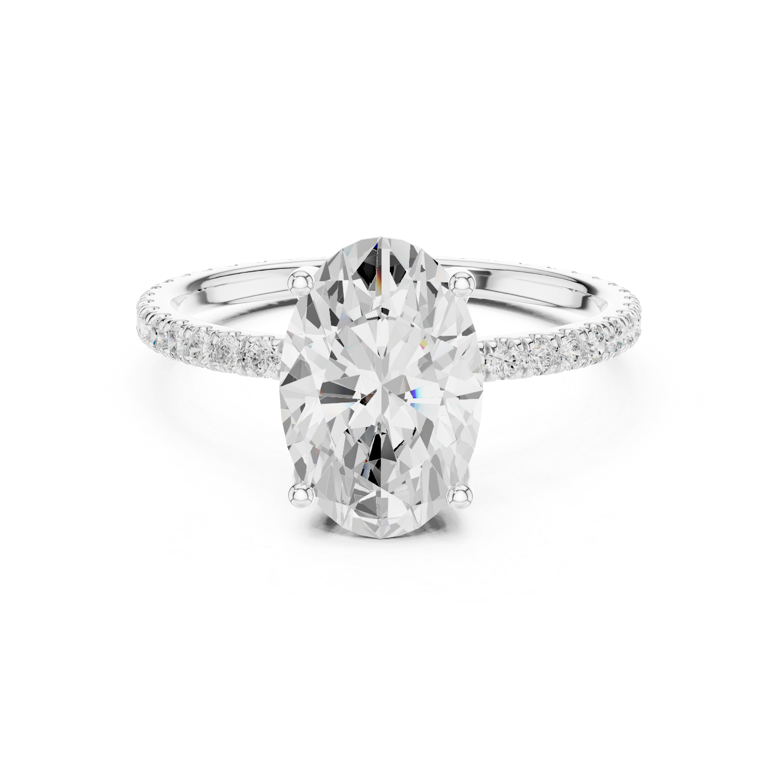 Oval Cut Solitaire Engagement Ring with Pavé Diamond Band