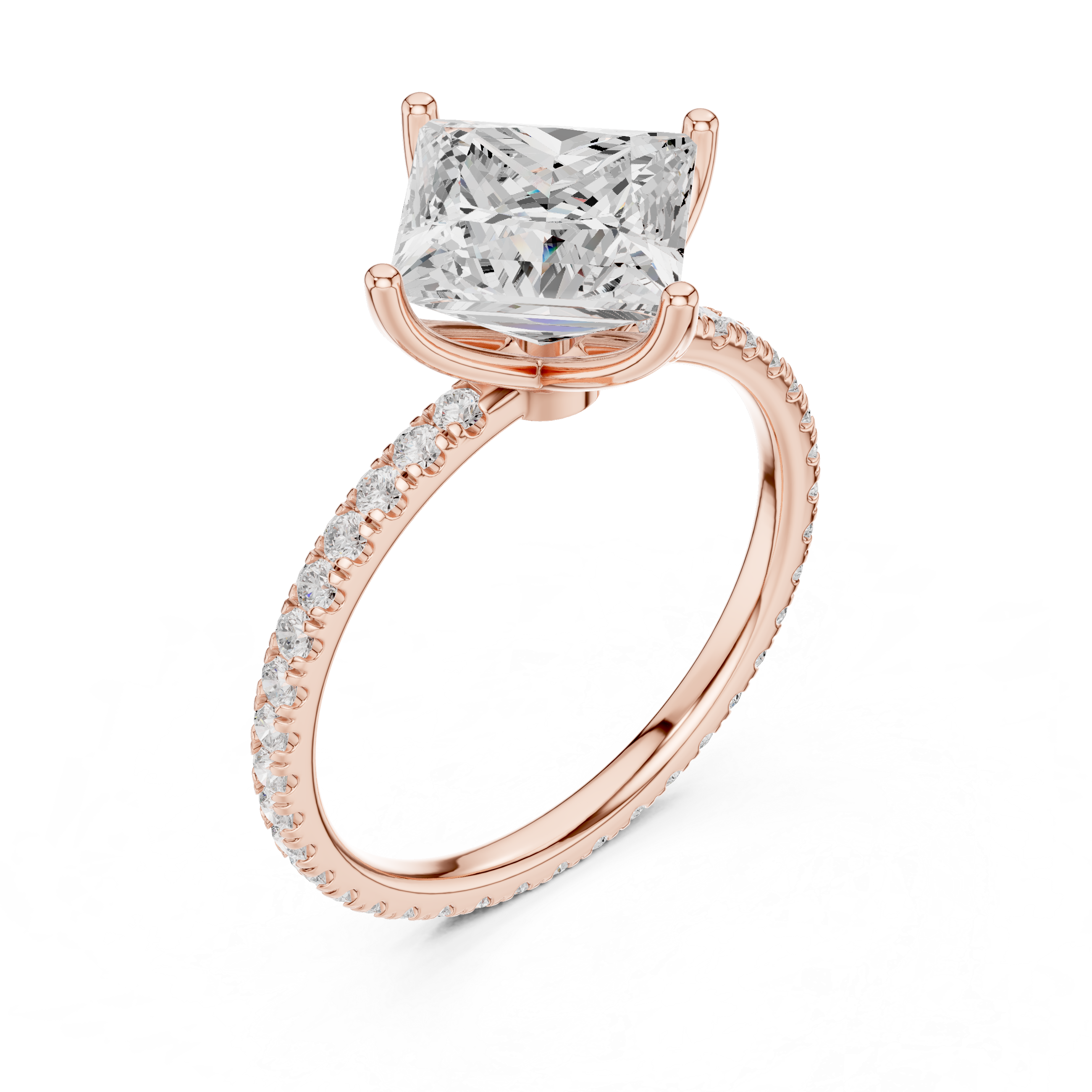 Princess Cut Solitaire Engagement Ring with Pavé Diamond Band