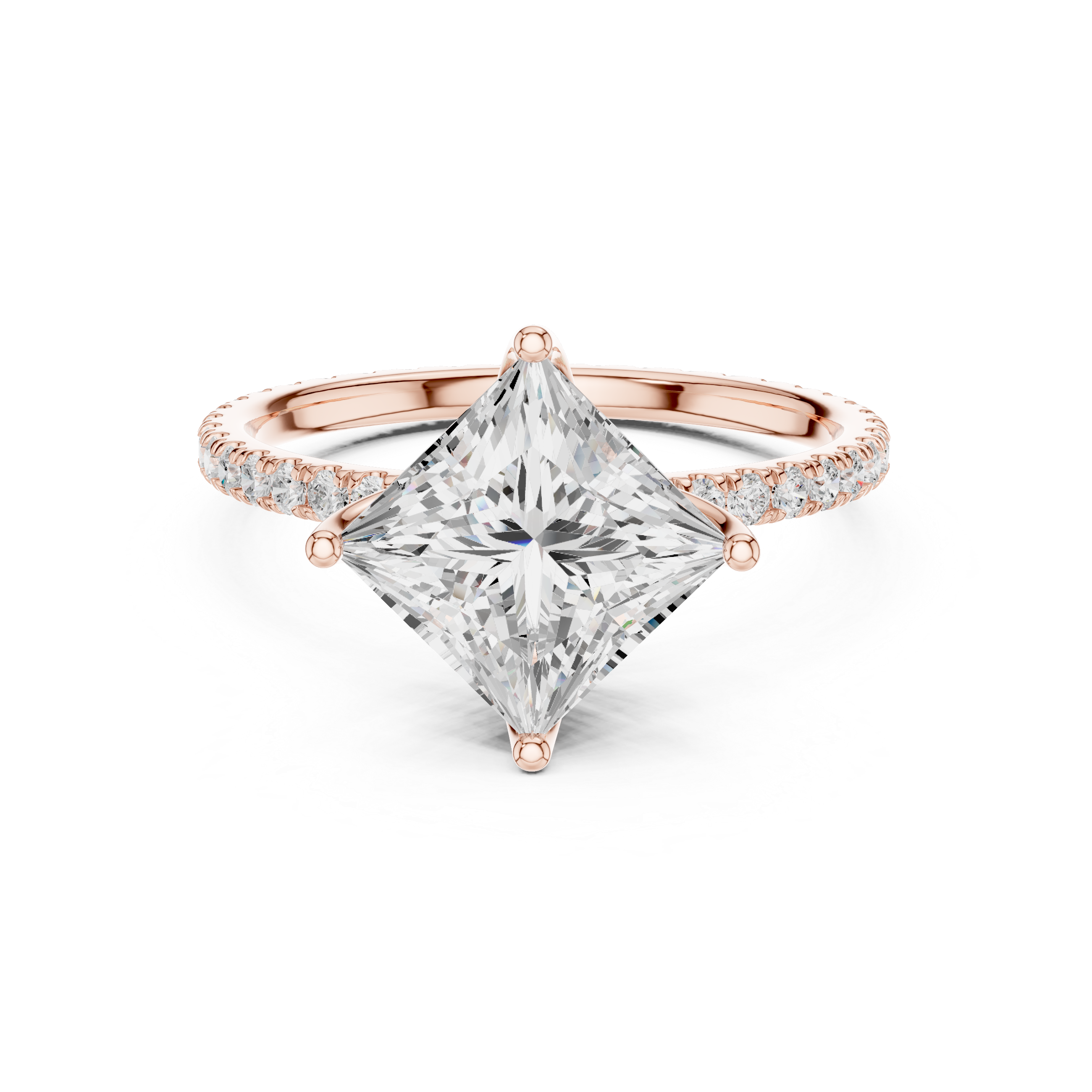 Princess Cut Solitaire Engagement Ring with Pavé Diamond Band