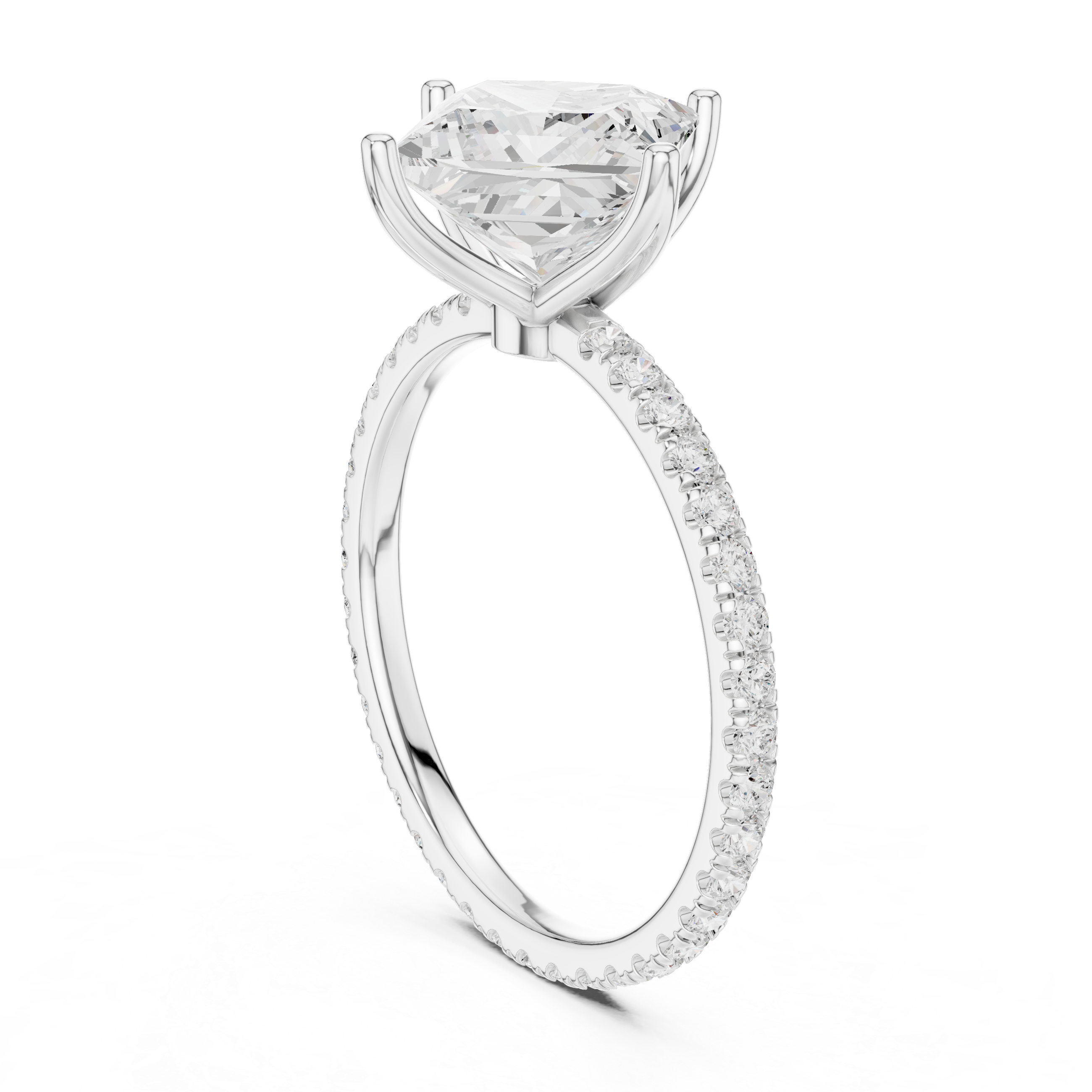 Princess Cut Solitaire Engagement Ring with Pavé Diamond Band
