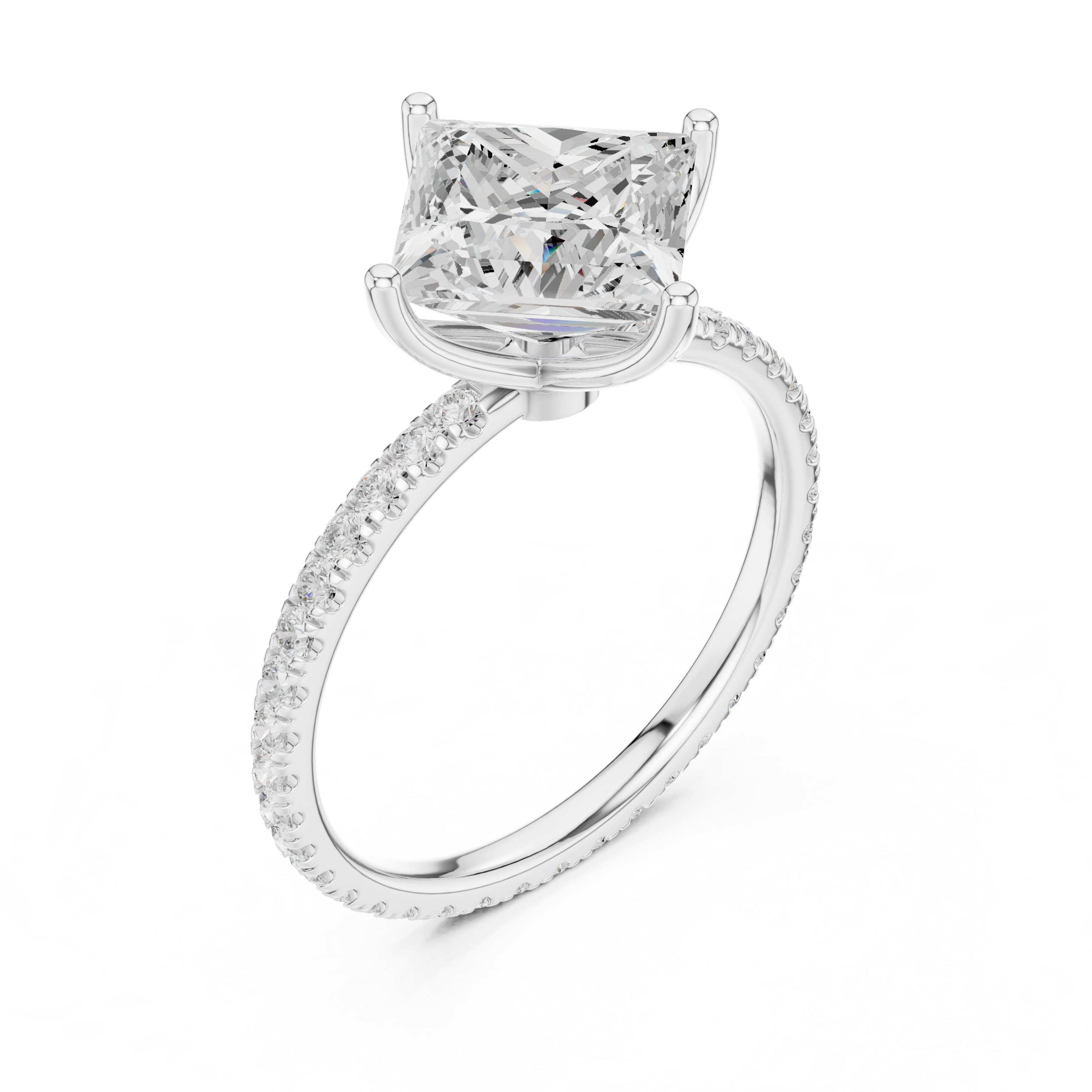 Princess Cut Solitaire Engagement Ring with Pavé Diamond Band