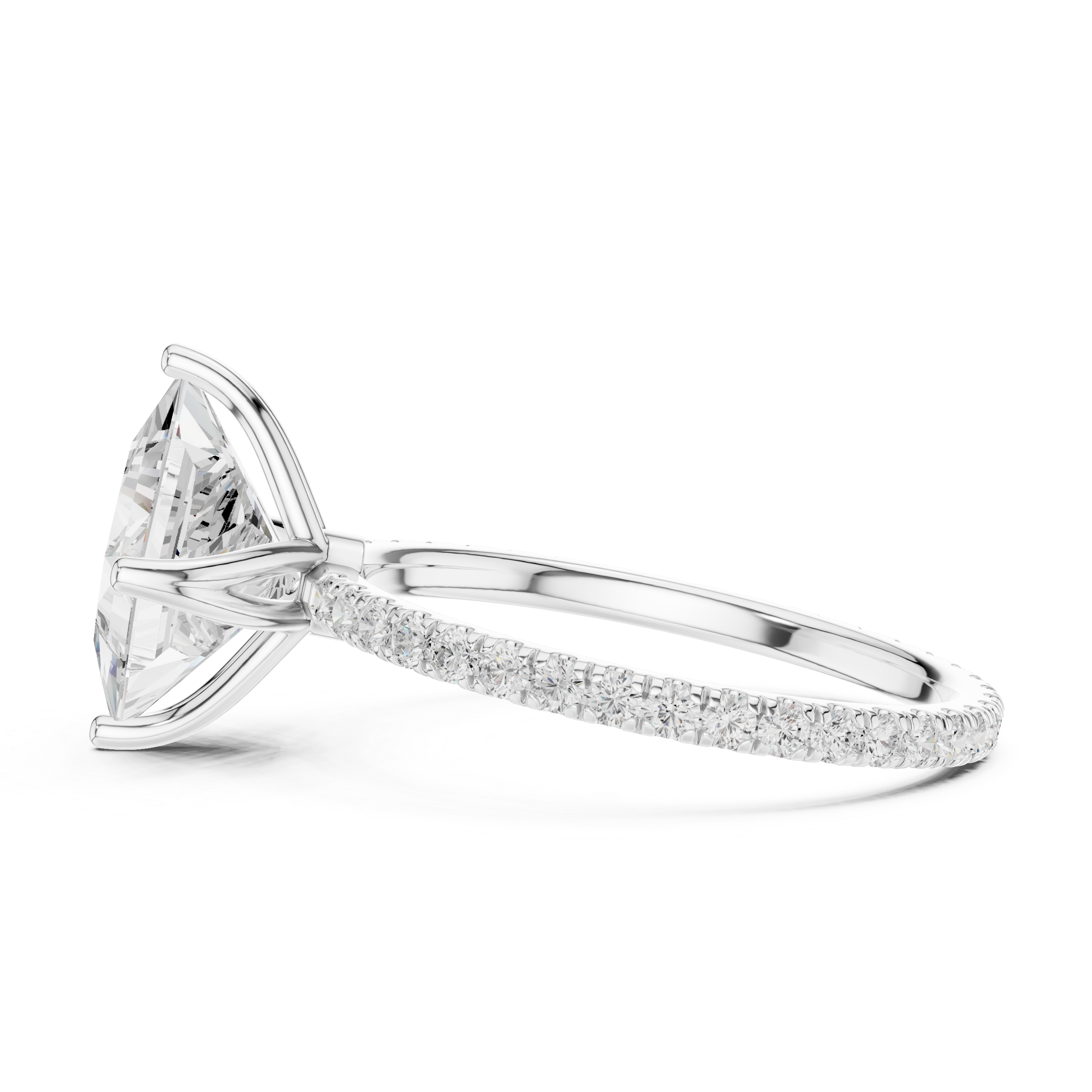 Princess Cut Solitaire Engagement Ring with Pavé Diamond Band