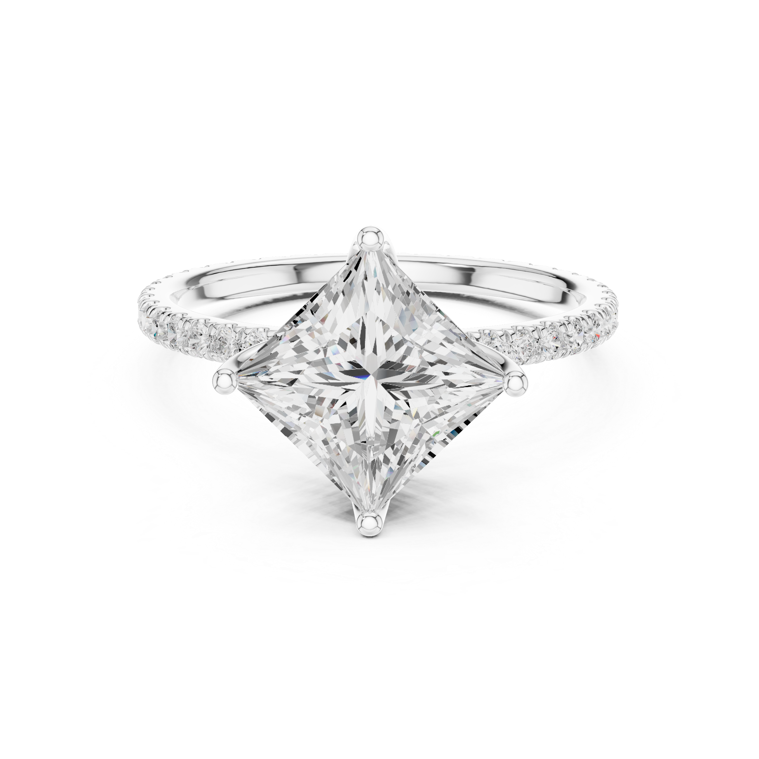 Princess Cut Solitaire Engagement Ring with Pavé Diamond Band