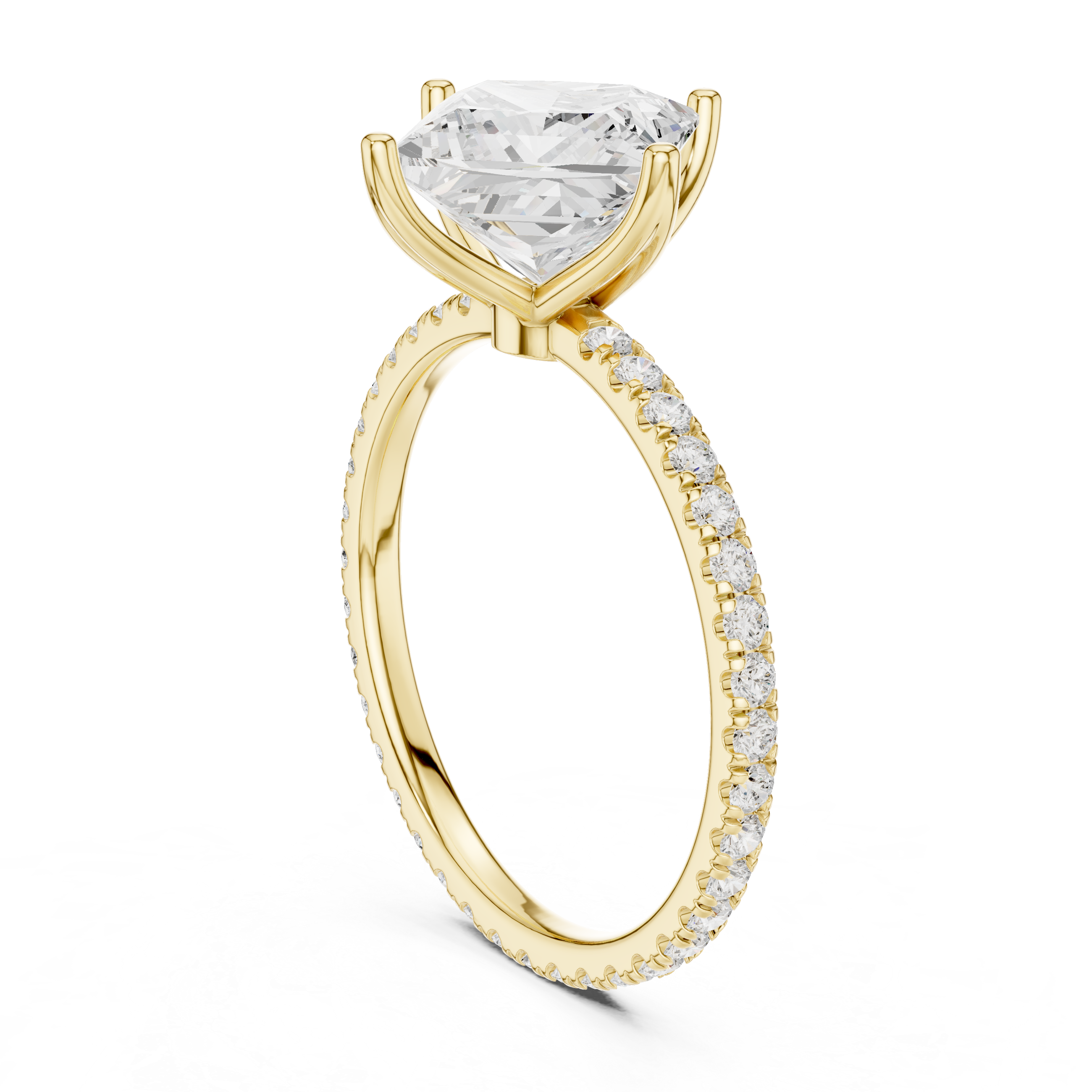 Princess Cut Solitaire Engagement Ring with Pavé Diamond Band