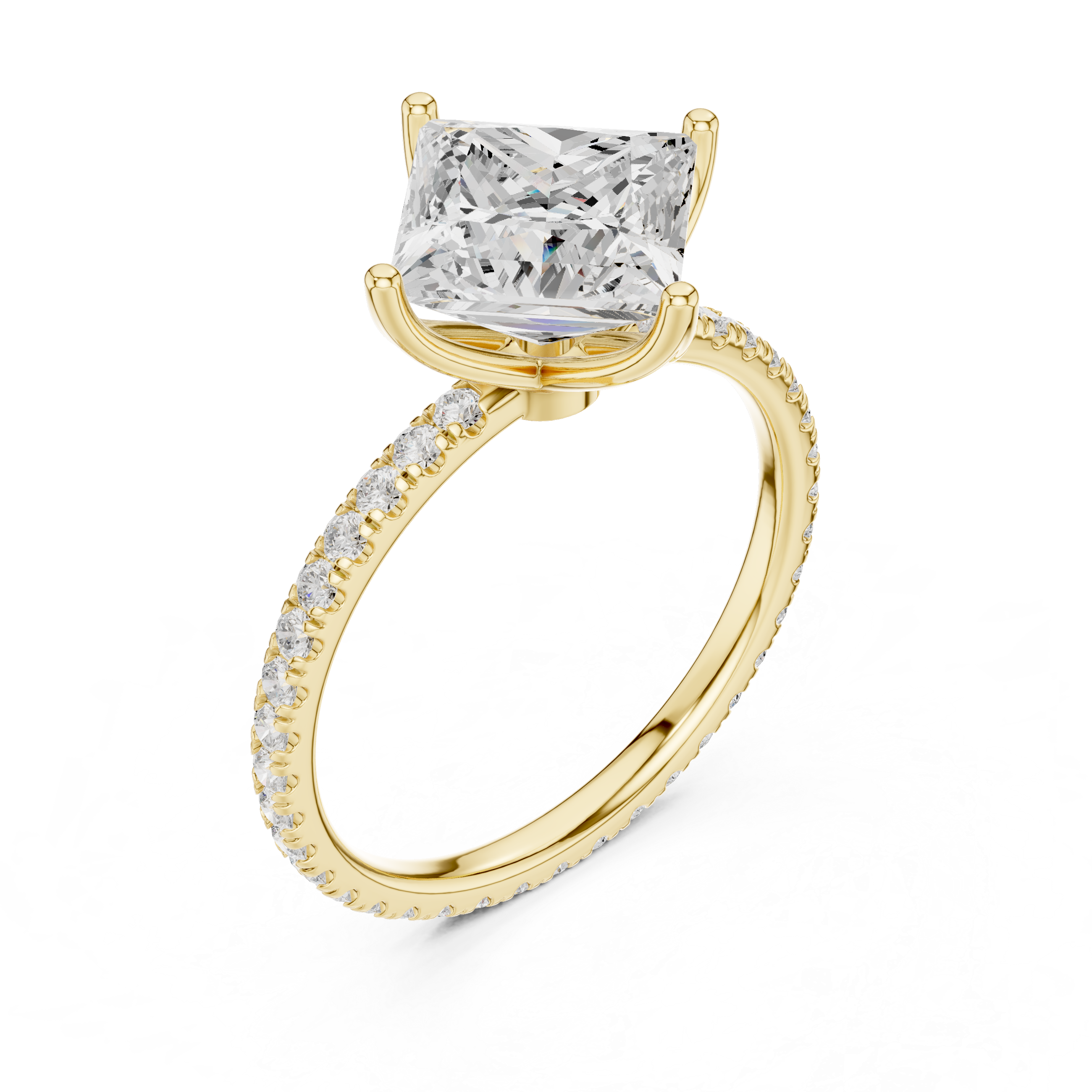 Princess Cut Solitaire Engagement Ring with Pavé Diamond Band