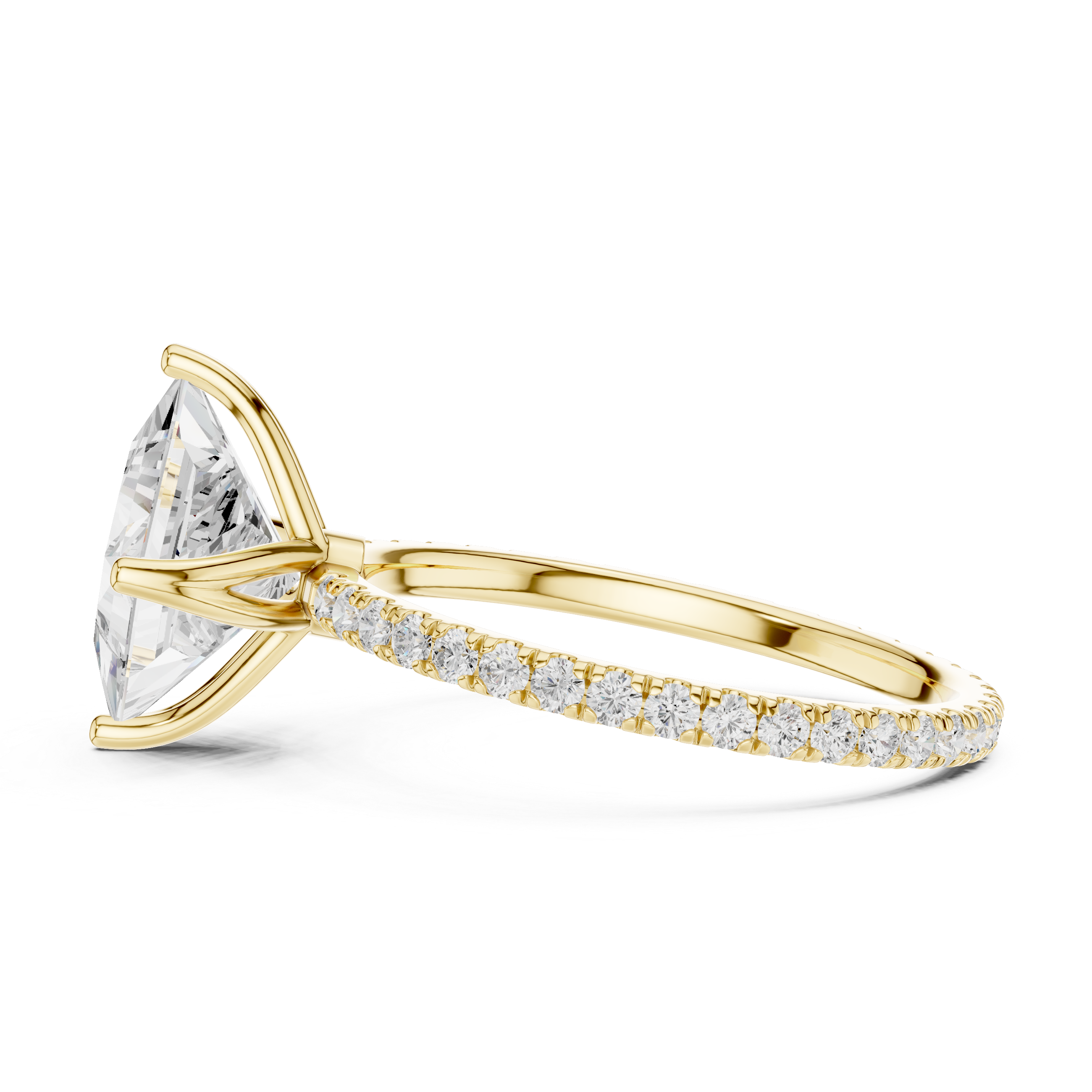 Princess Cut Solitaire Engagement Ring with Pavé Diamond Band