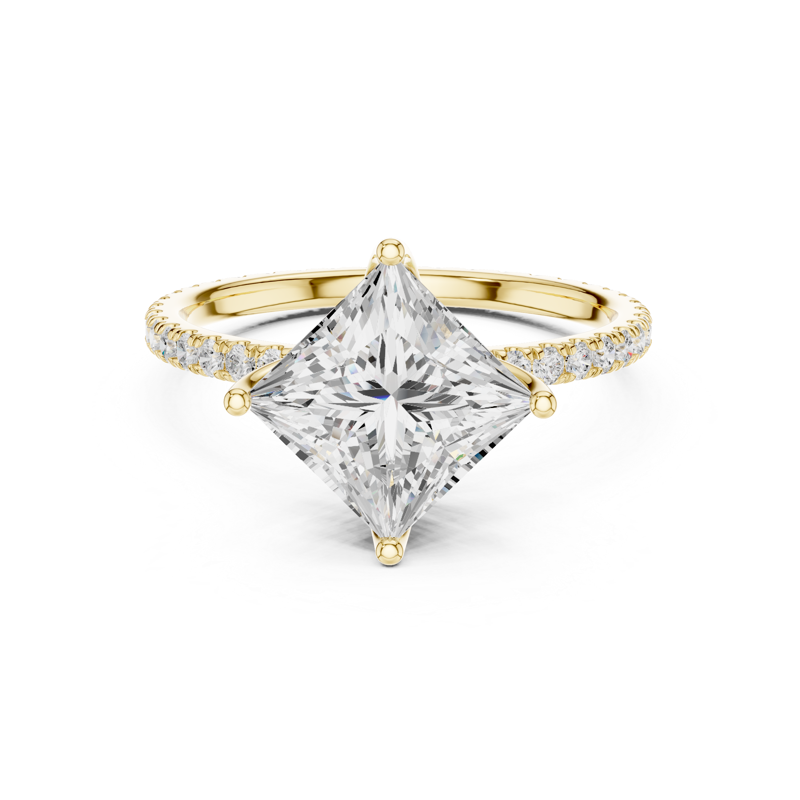 Princess Cut Solitaire Engagement Ring with Pavé Diamond Band