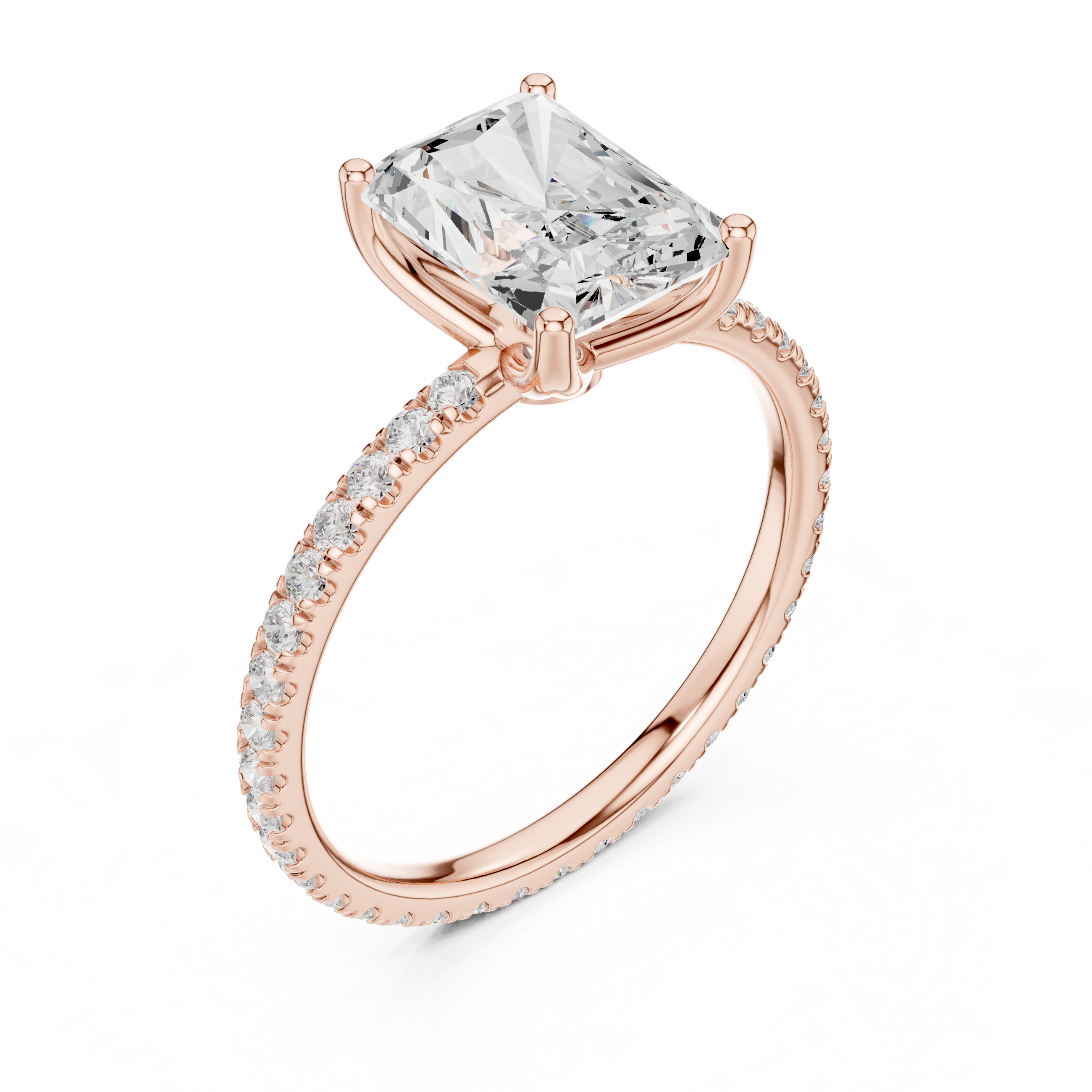 Radiant Cut Solitaire Engagement Ring with Pavé Diamond Band