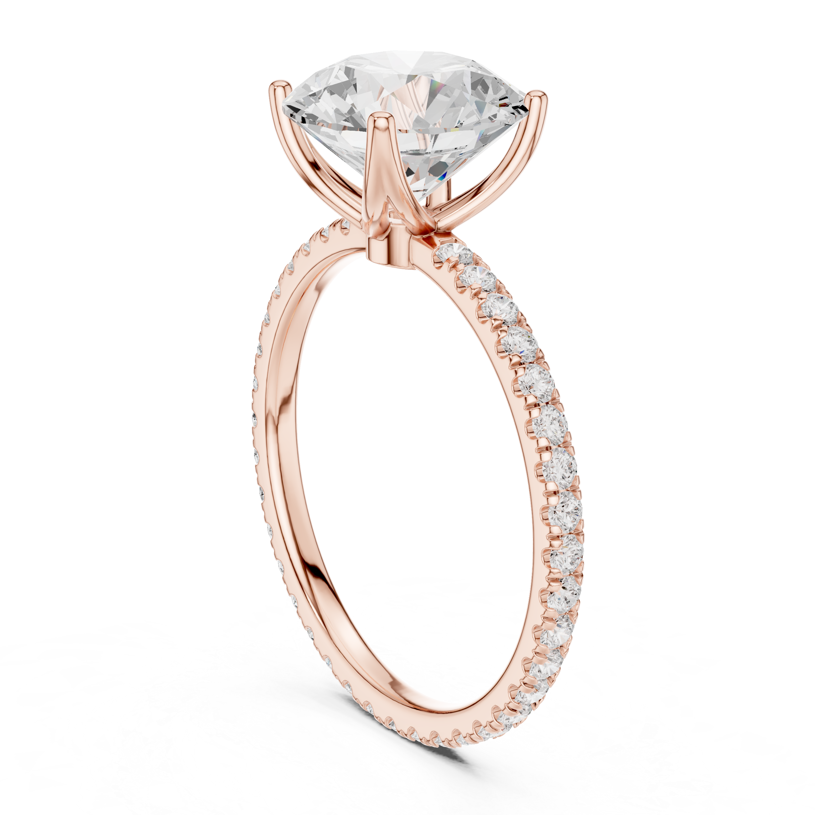 Round Brilliant Solitaire Engagement Ring with Pavé Diamond Band
