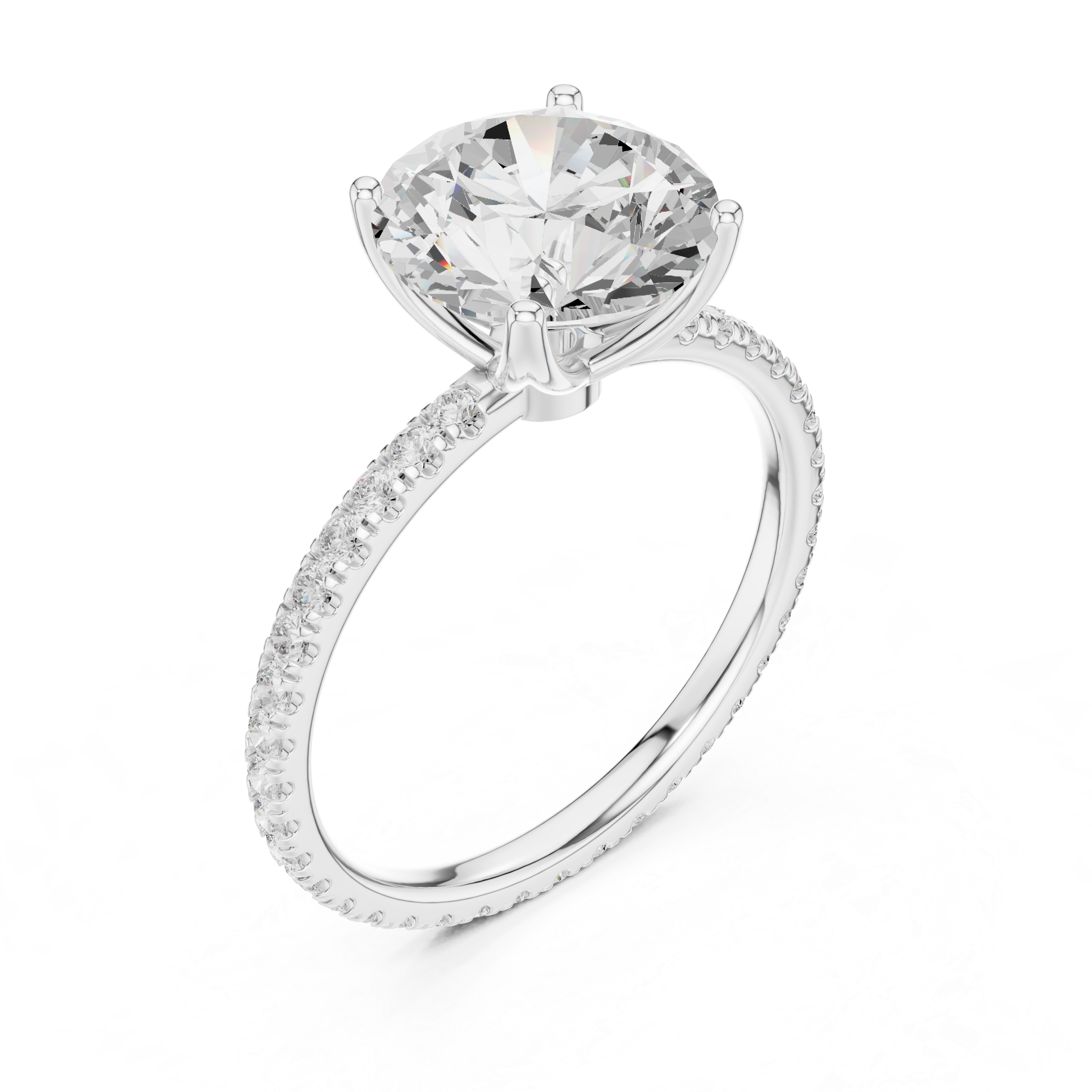 Round Brilliant Solitaire Engagement Ring with Pavé Diamond Band