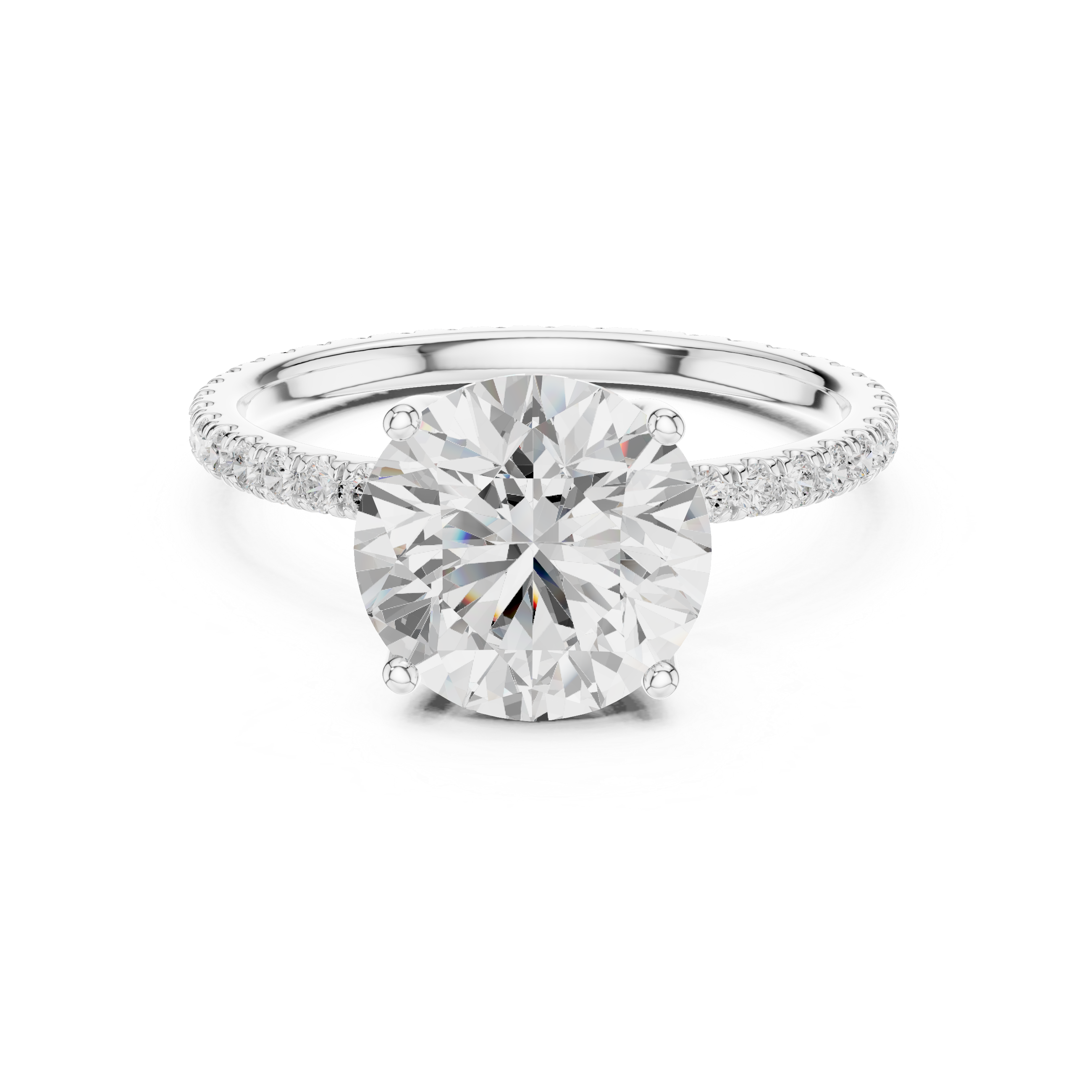 Round Brilliant Solitaire Engagement Ring with Pavé Diamond Band