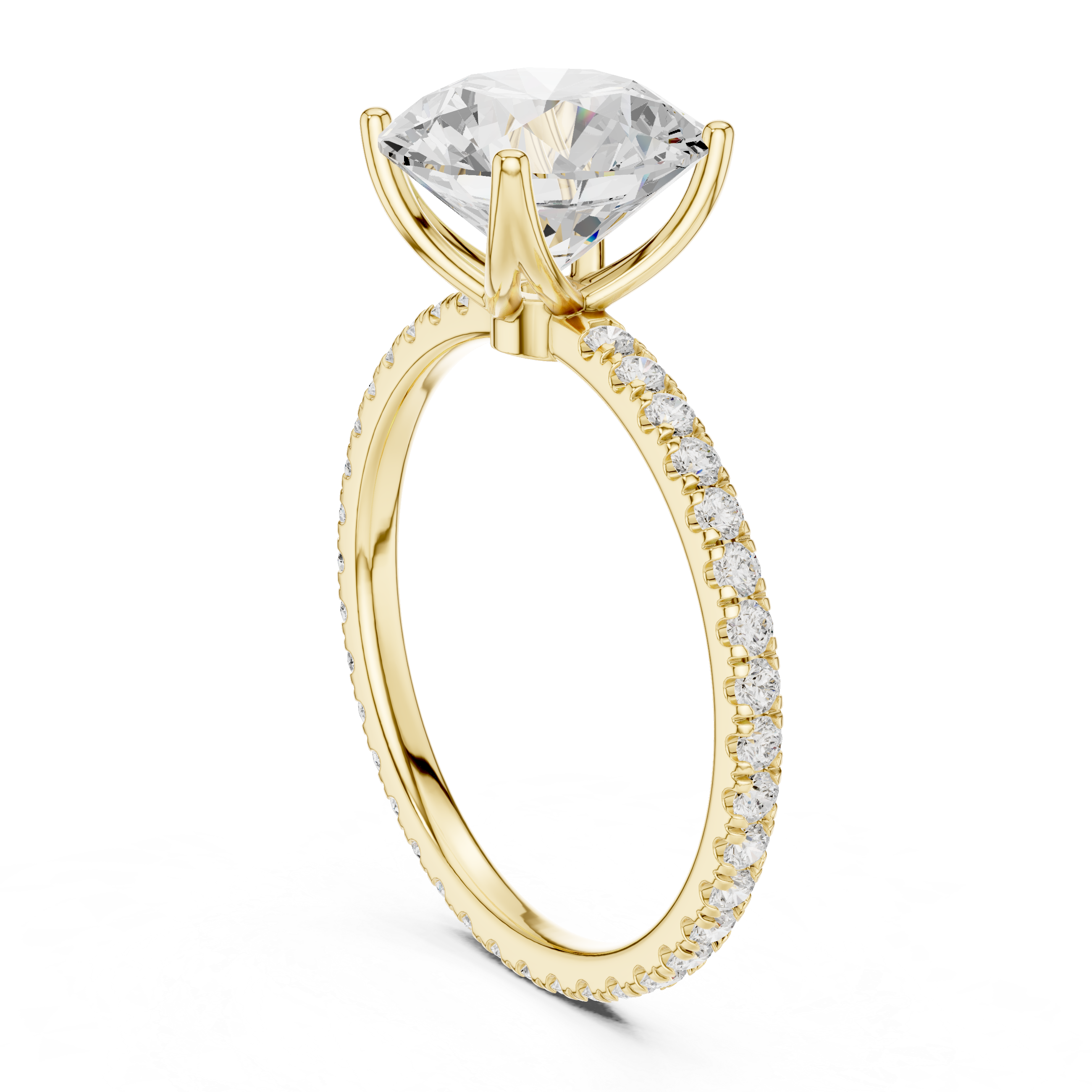 Round Brilliant Solitaire Engagement Ring with Pavé Diamond Band
