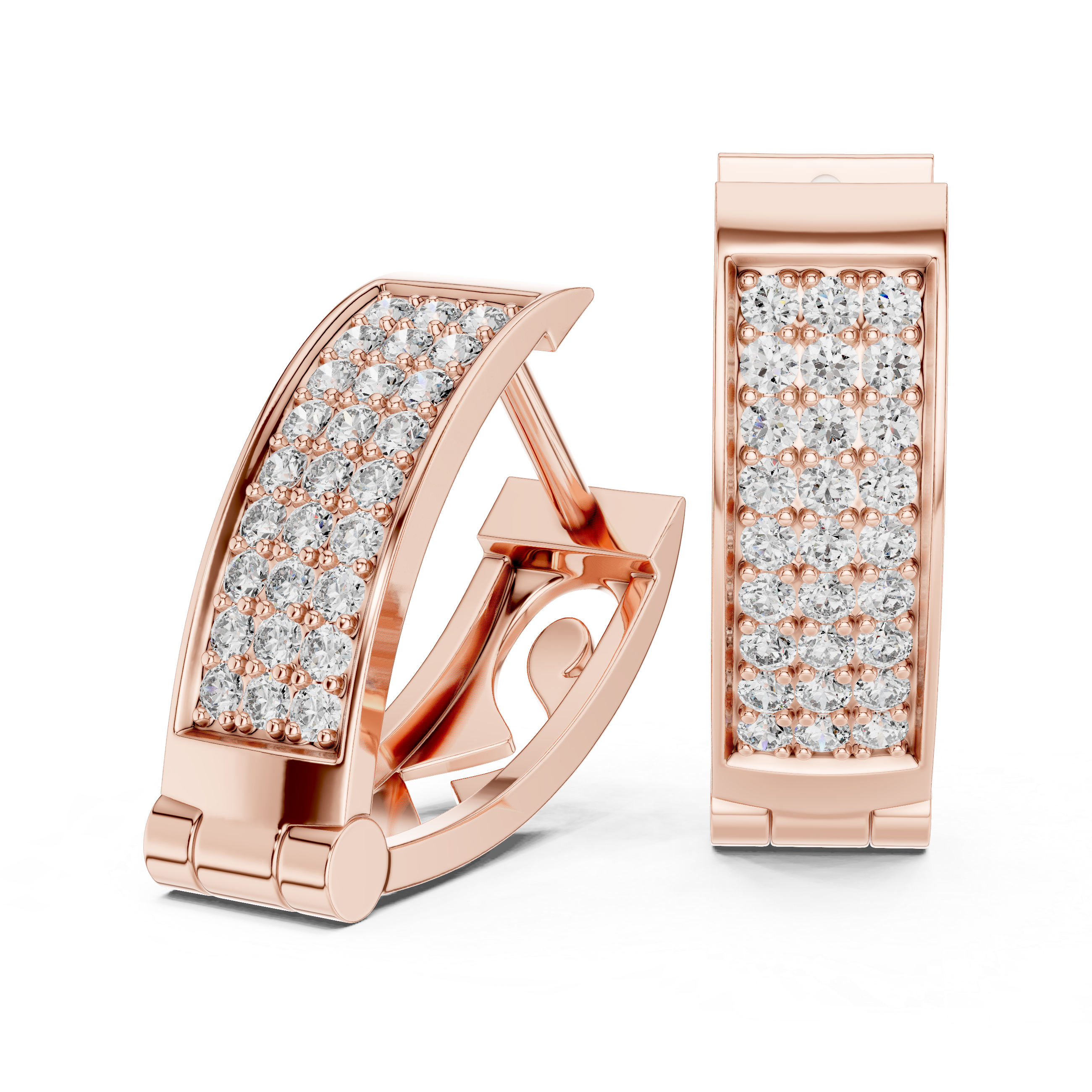 Modern Pavé Diamond Rectangular Huggie Earrings
