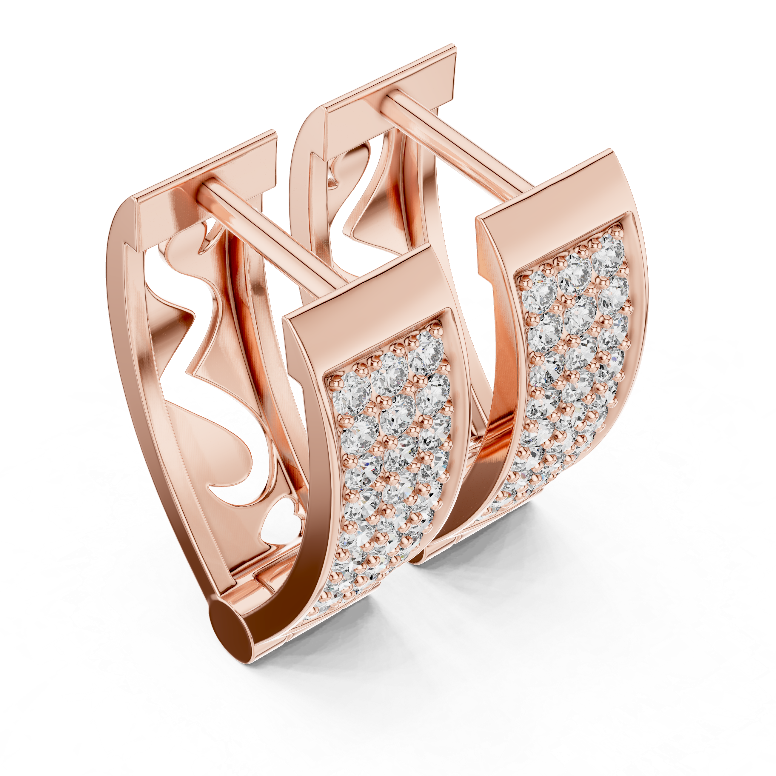 Modern Pavé Diamond Rectangular Huggie Earrings