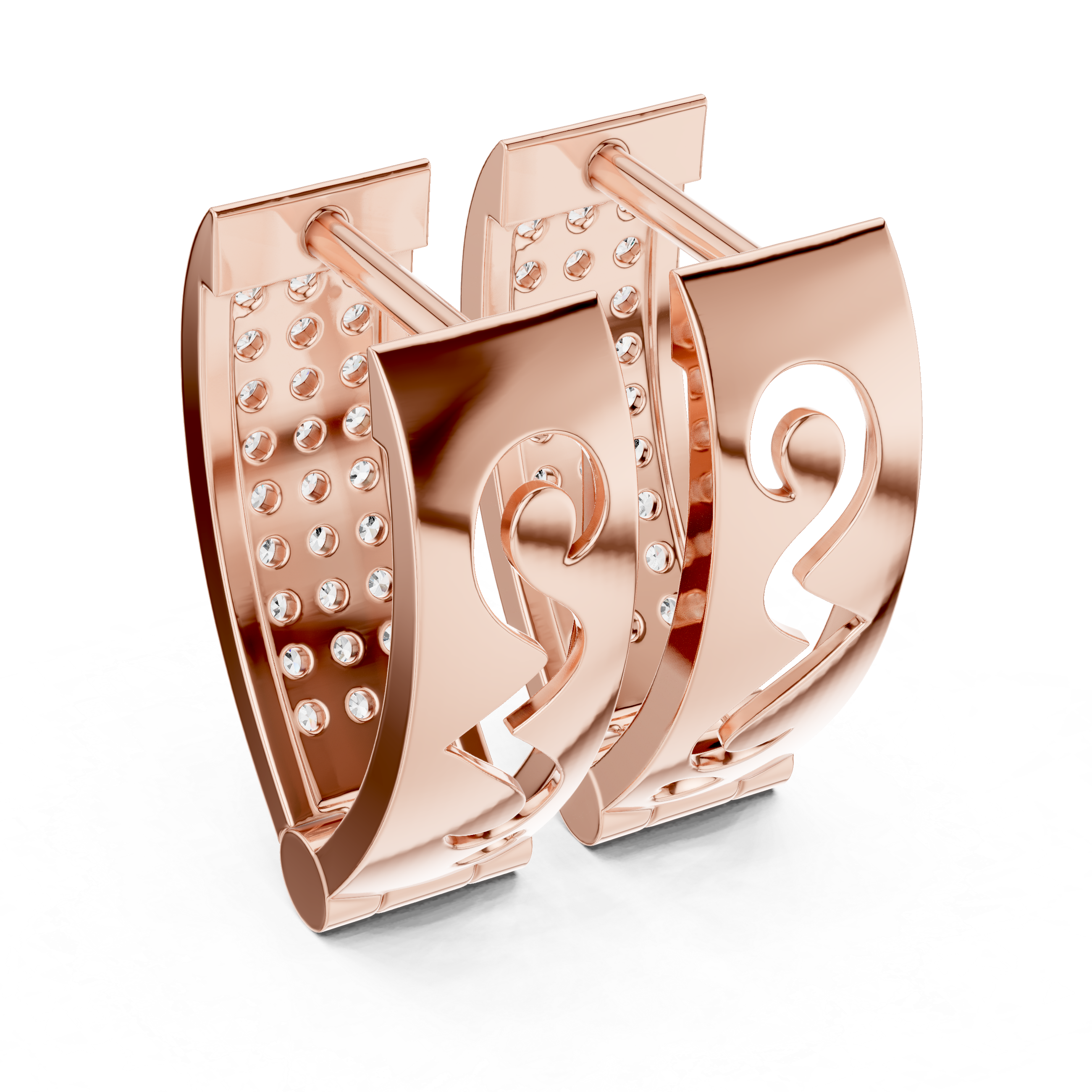 Modern Pavé Diamond Rectangular Huggie Earrings