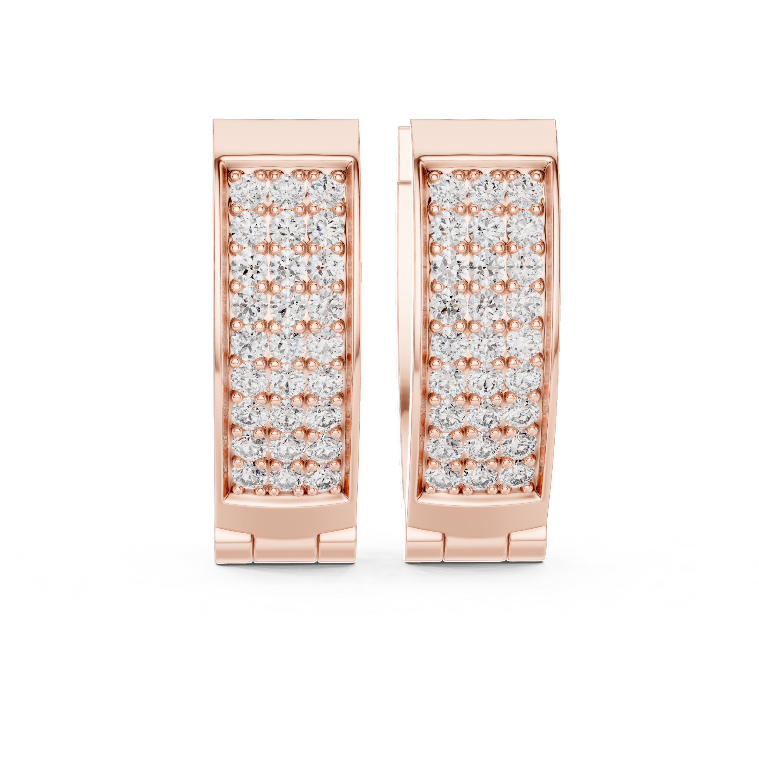 Modern Pavé Diamond Rectangular Huggie Earrings