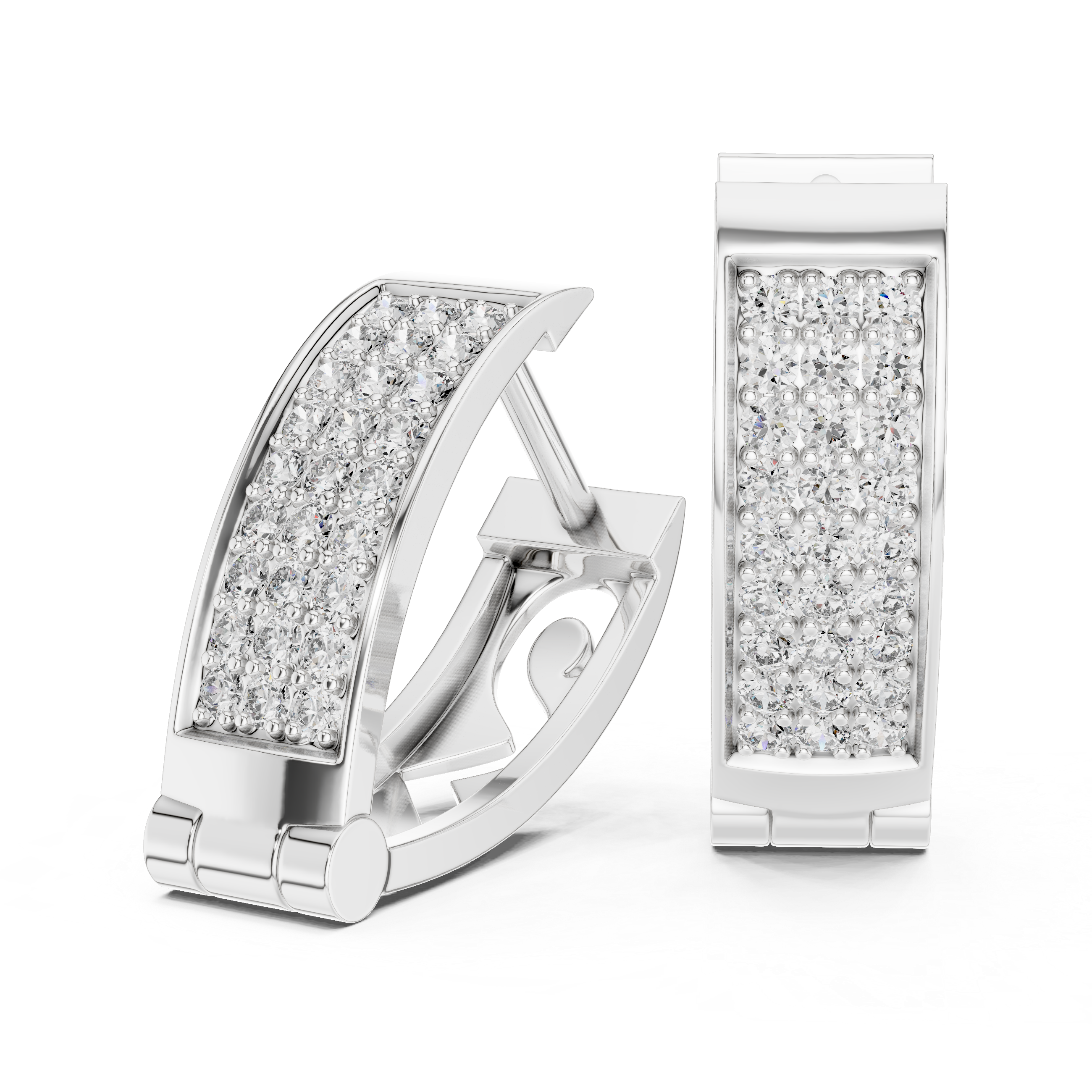 Modern Pavé Diamond Rectangular Huggie Earrings