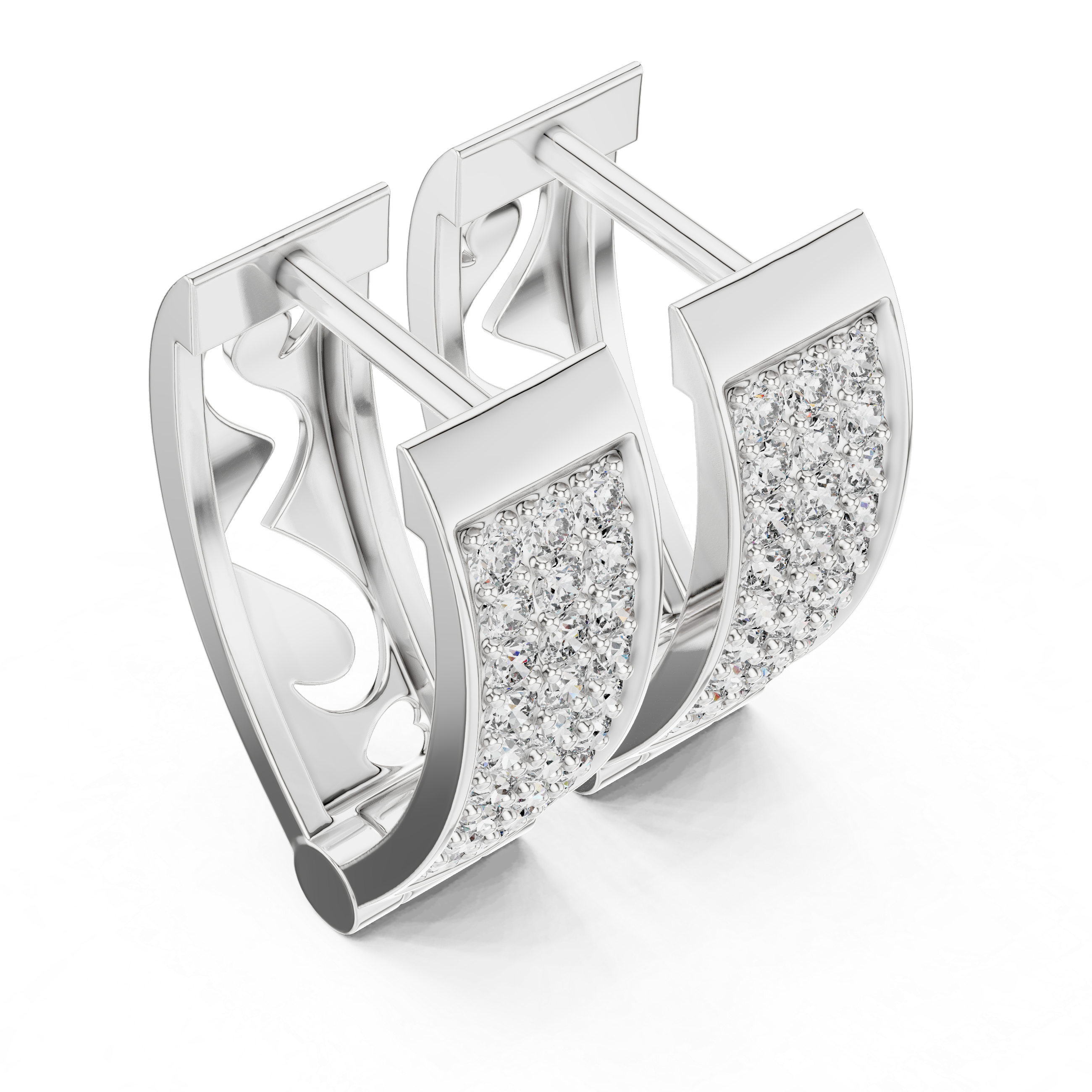 Modern Pavé Diamond Rectangular Huggie Earrings