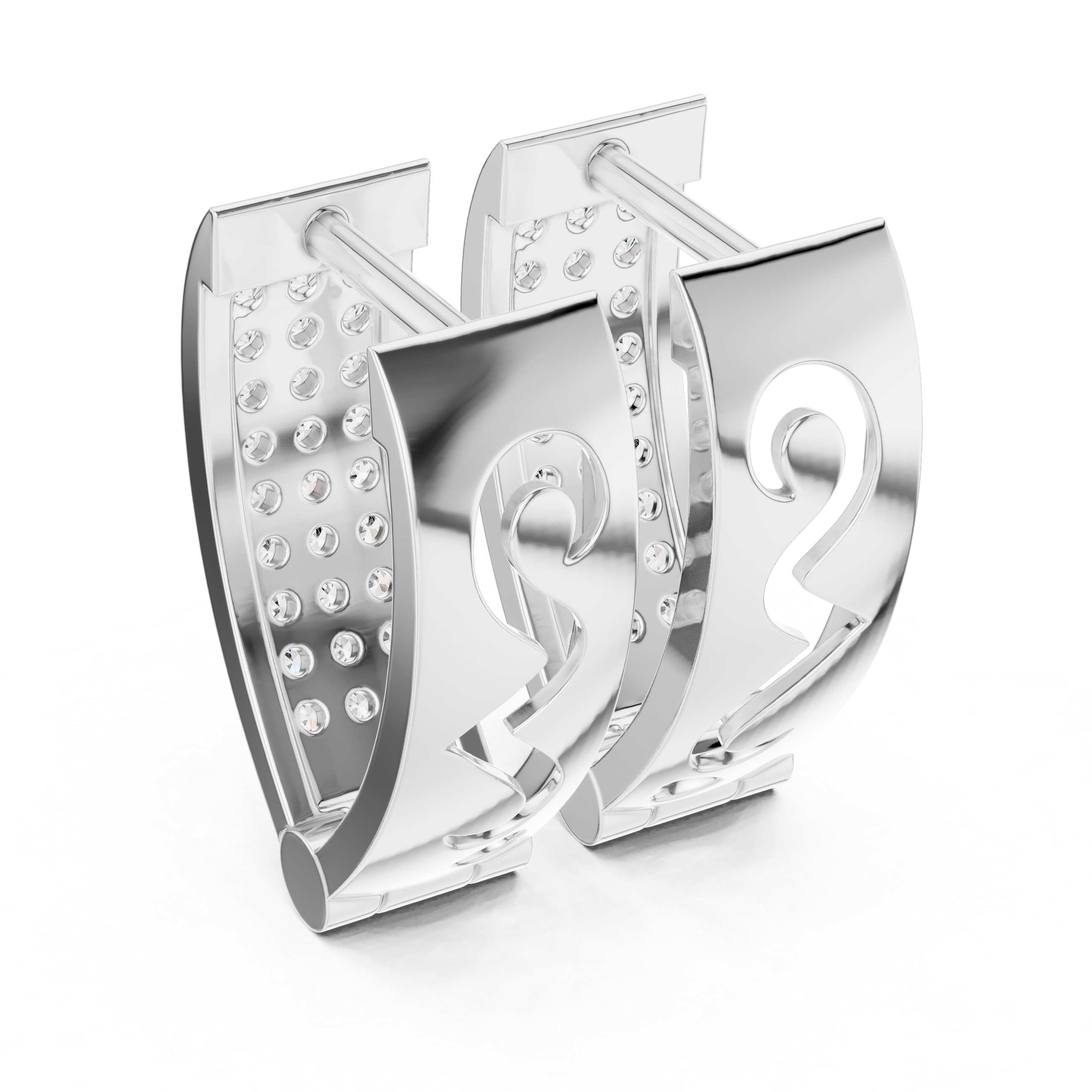 Modern Pavé Diamond Rectangular Huggie Earrings