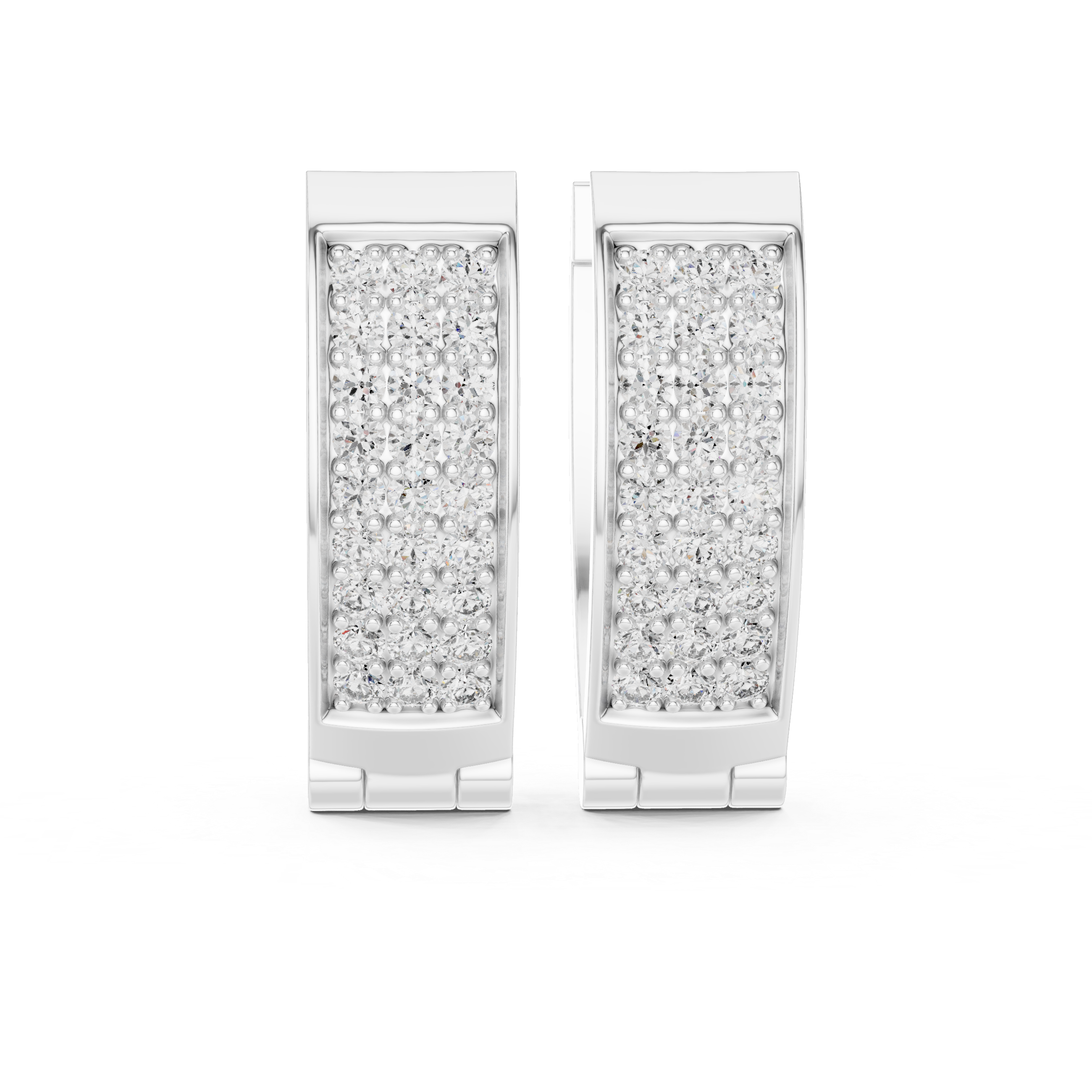 Modern Pavé Diamond Rectangular Huggie Earrings