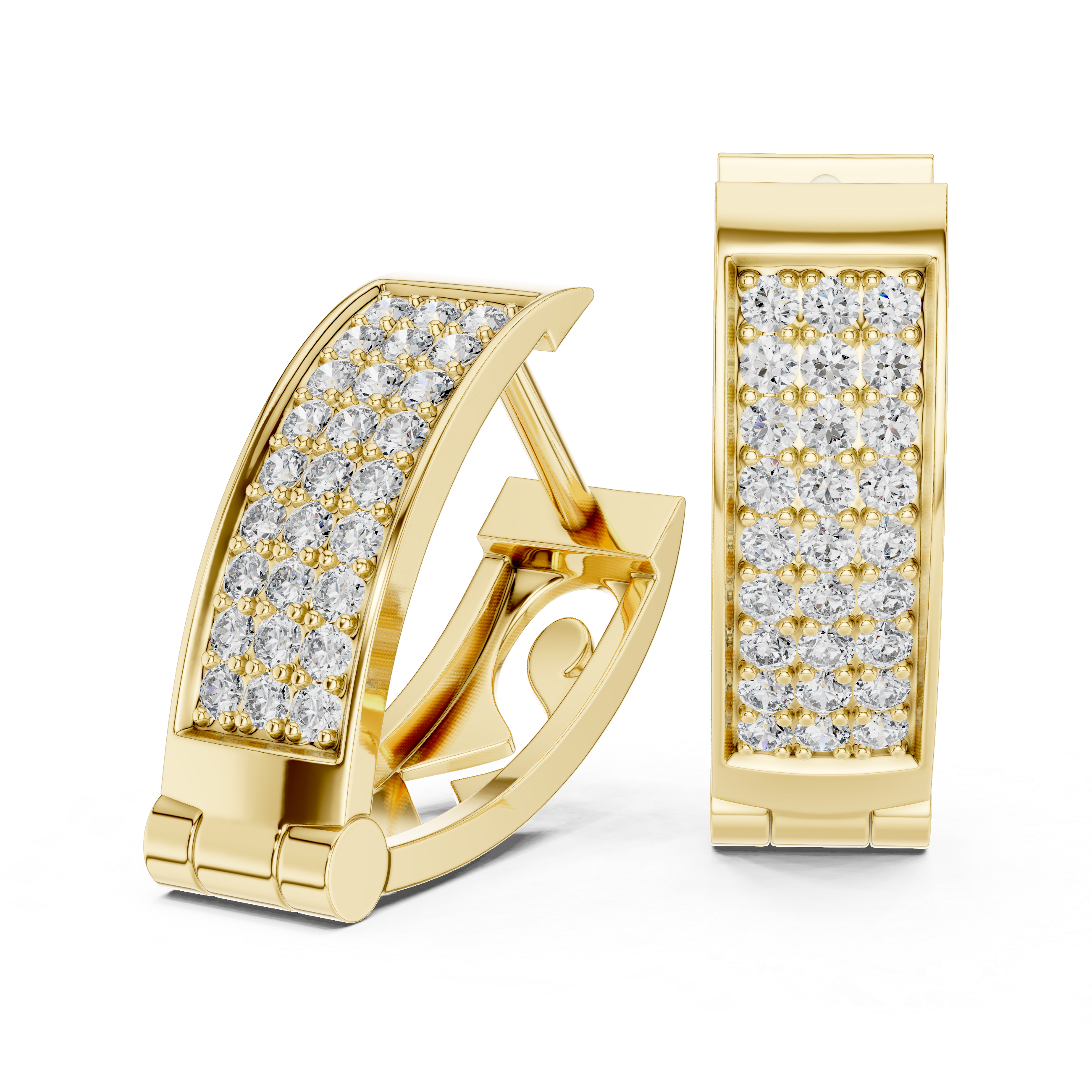 Modern Pavé Diamond Rectangular Huggie Earrings