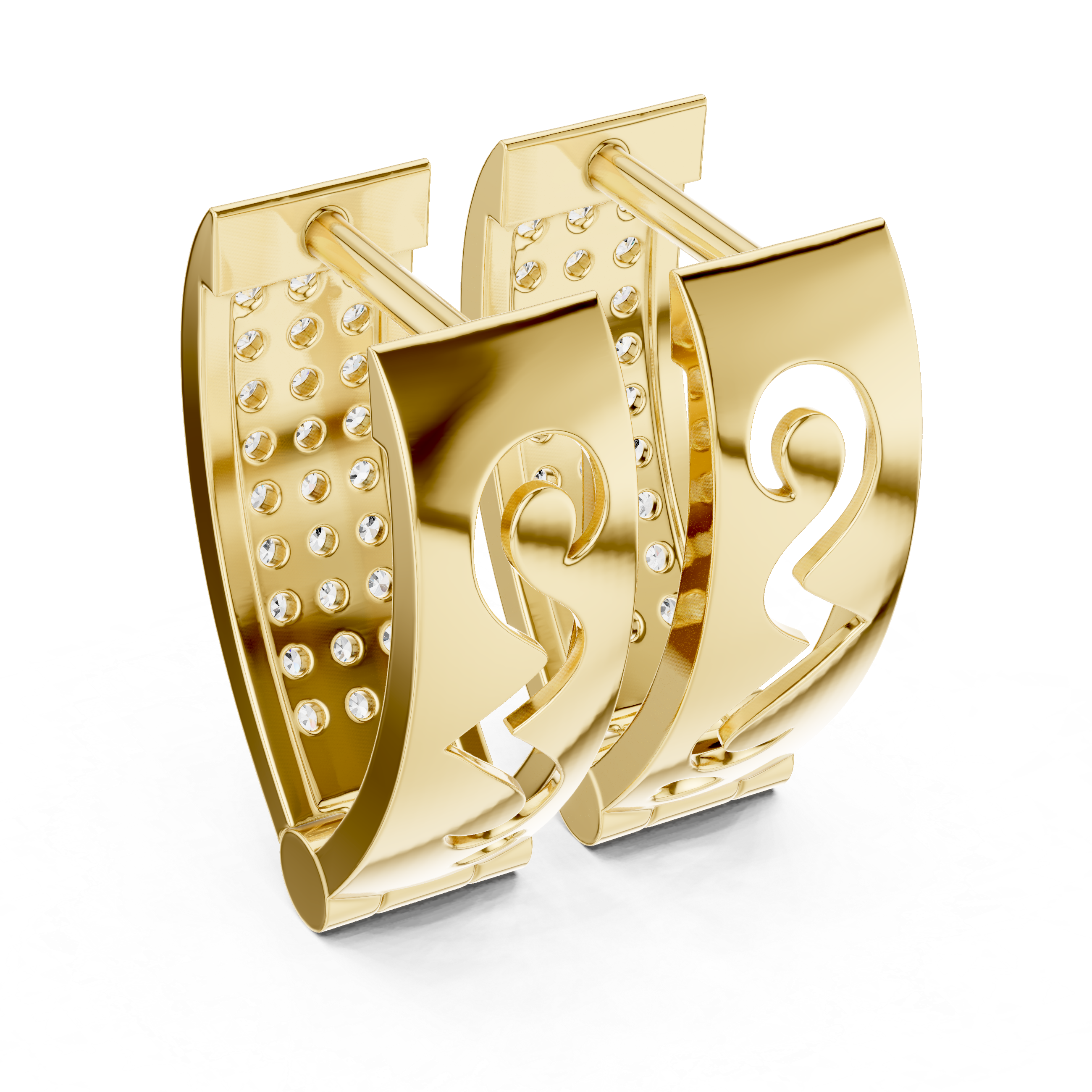 Modern Pavé Diamond Rectangular Huggie Earrings