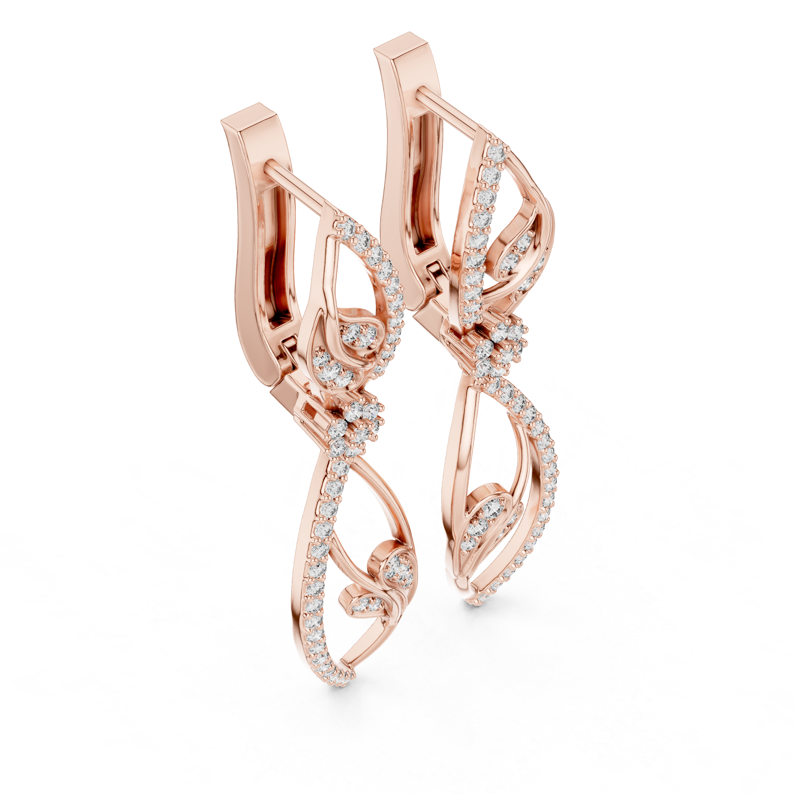 Elegant Floral Vine Diamond Drop Earrings