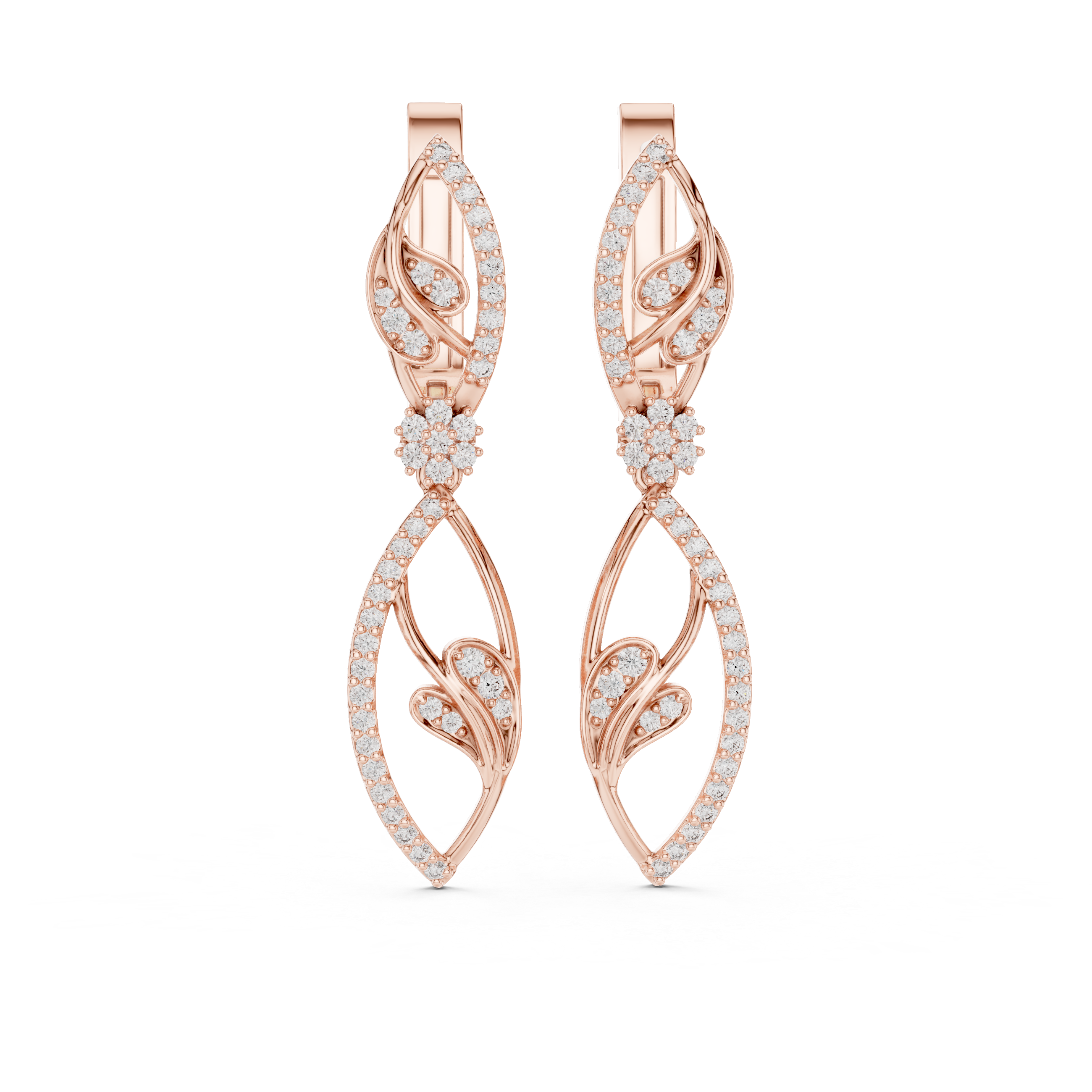 Elegant Floral Vine Diamond Drop Earrings